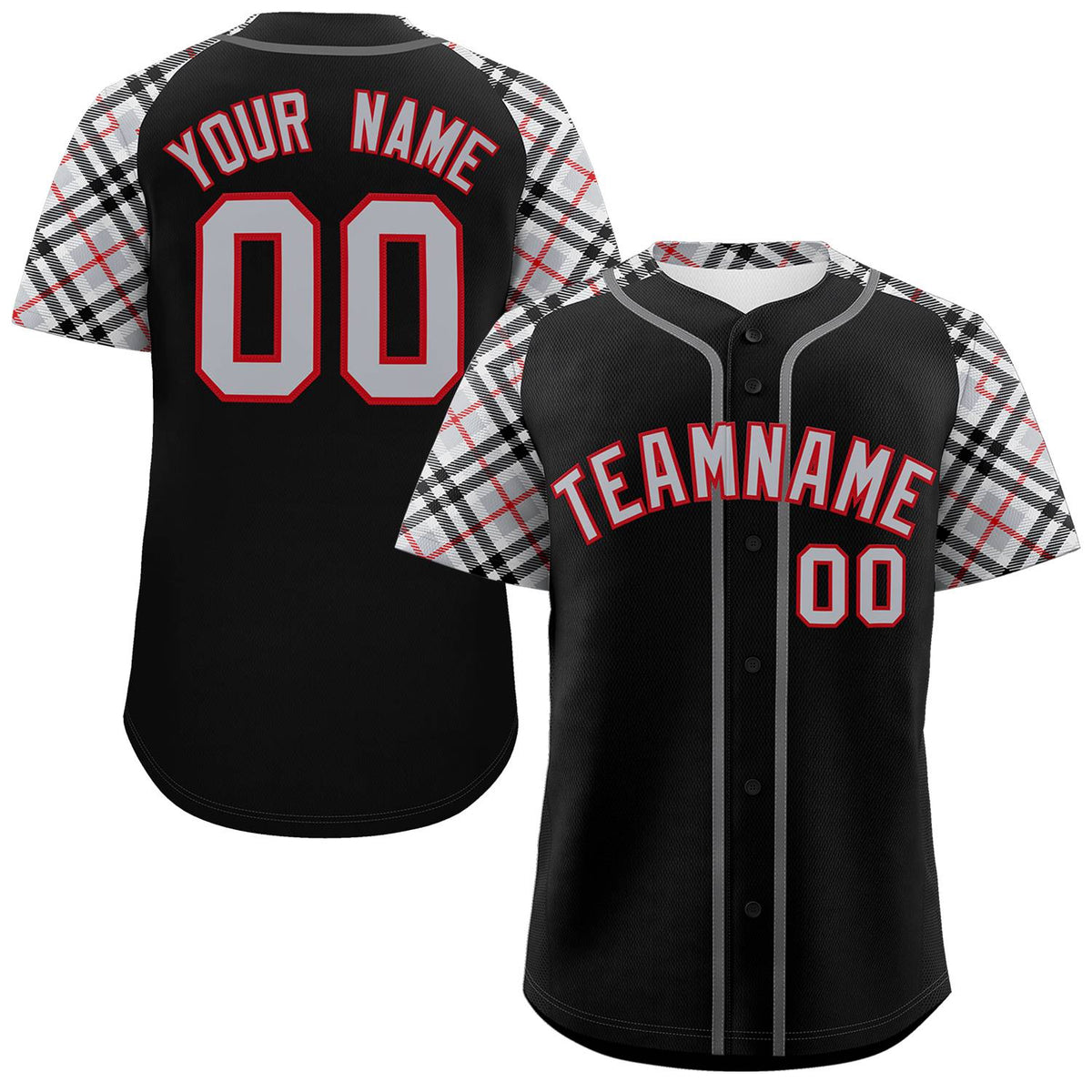 Custom Black Gray-Red Personalized Raglan Sleeves Authentic Baseball Jersey | KXKSHOP