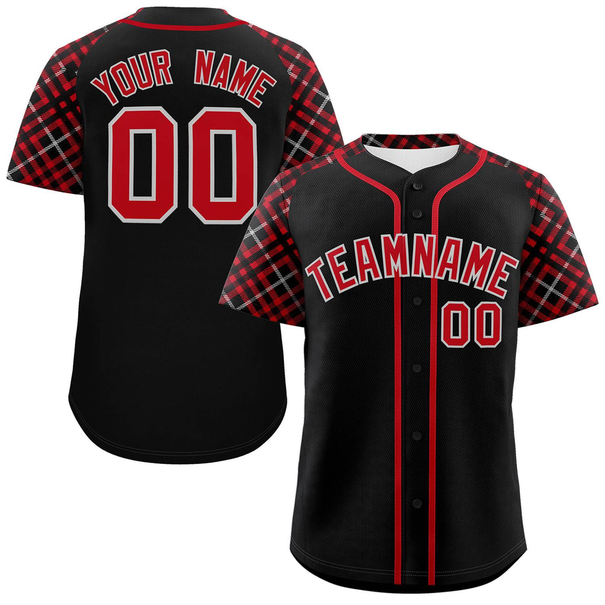 Custom Black Red-Gray Personalized Raglan Sleeves Authentic Baseball Jersey | KXKSHOP