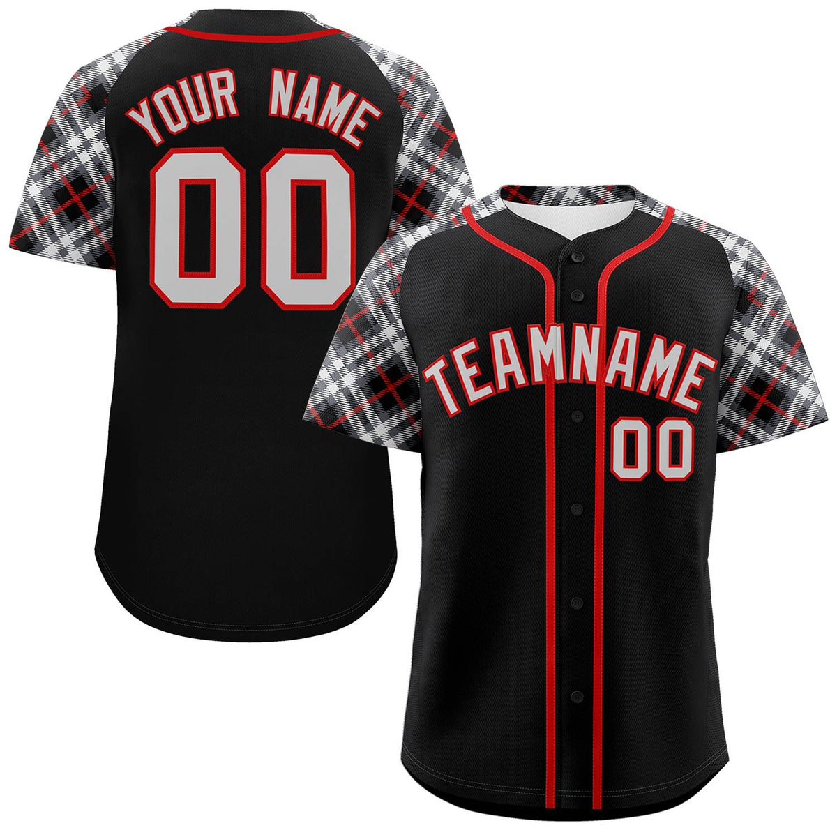 Custom Black Gray-Red Personalized Raglan Sleeves Authentic Baseball Jersey | KXKSHOP
