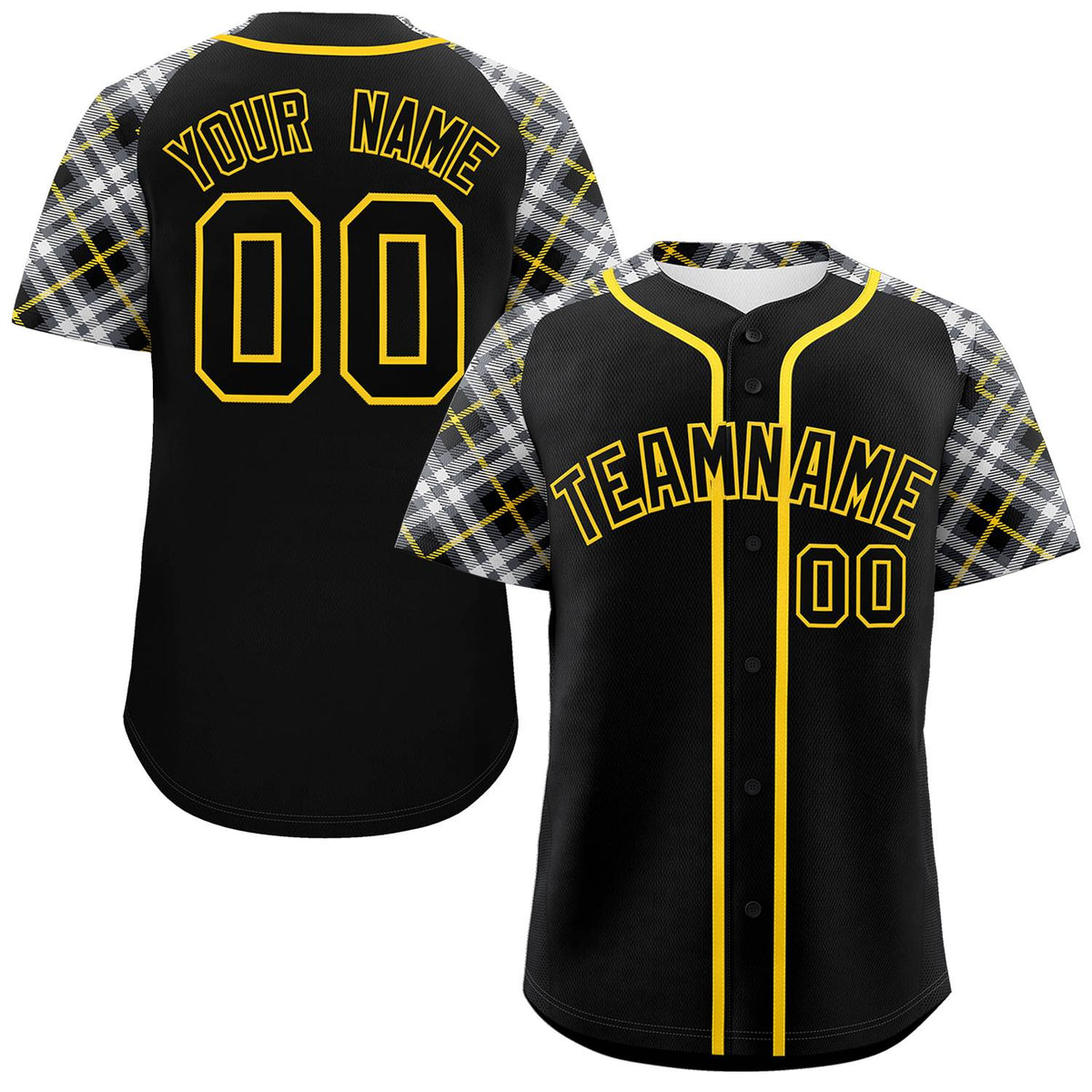 Custom Black Black-Gold Personalized Raglan Sleeves Authentic Baseball Jersey | KXKSHOP