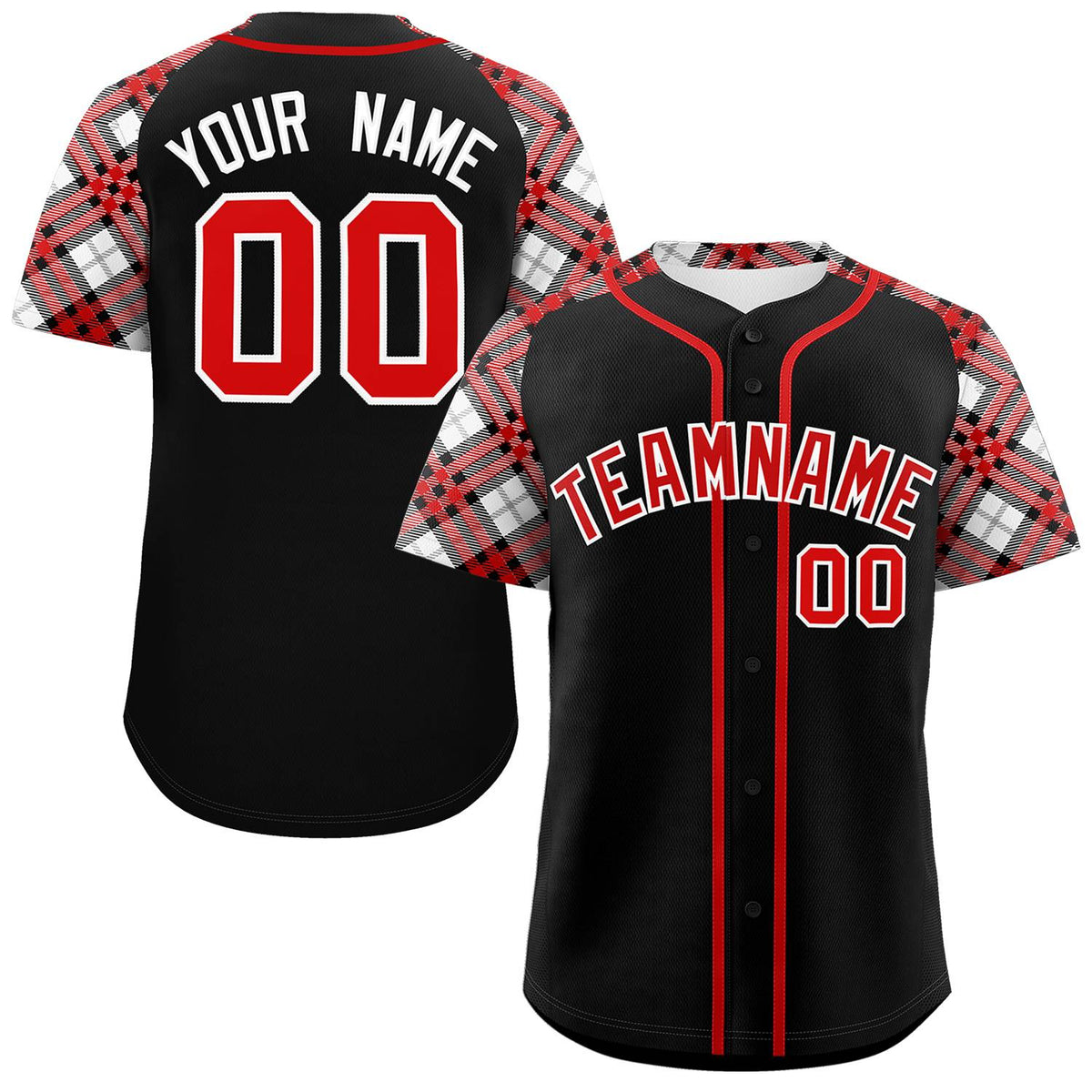 Custom Black Red-White Personalized Raglan Sleeves Authentic Baseball Jersey | KXKSHOP
