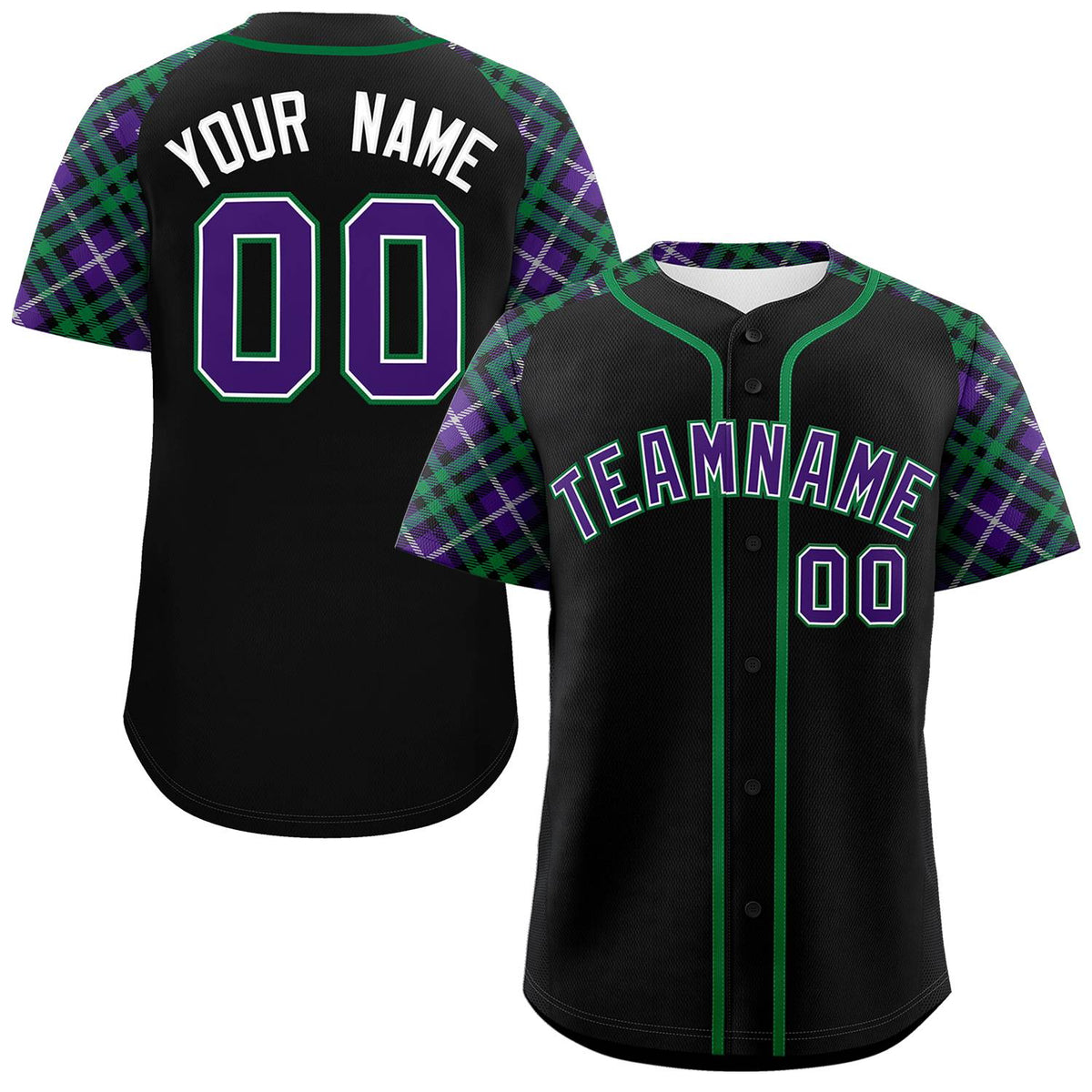 Custom Black Purple-Teal Personalized Raglan Sleeves Authentic Baseball Jersey | KXKSHOP