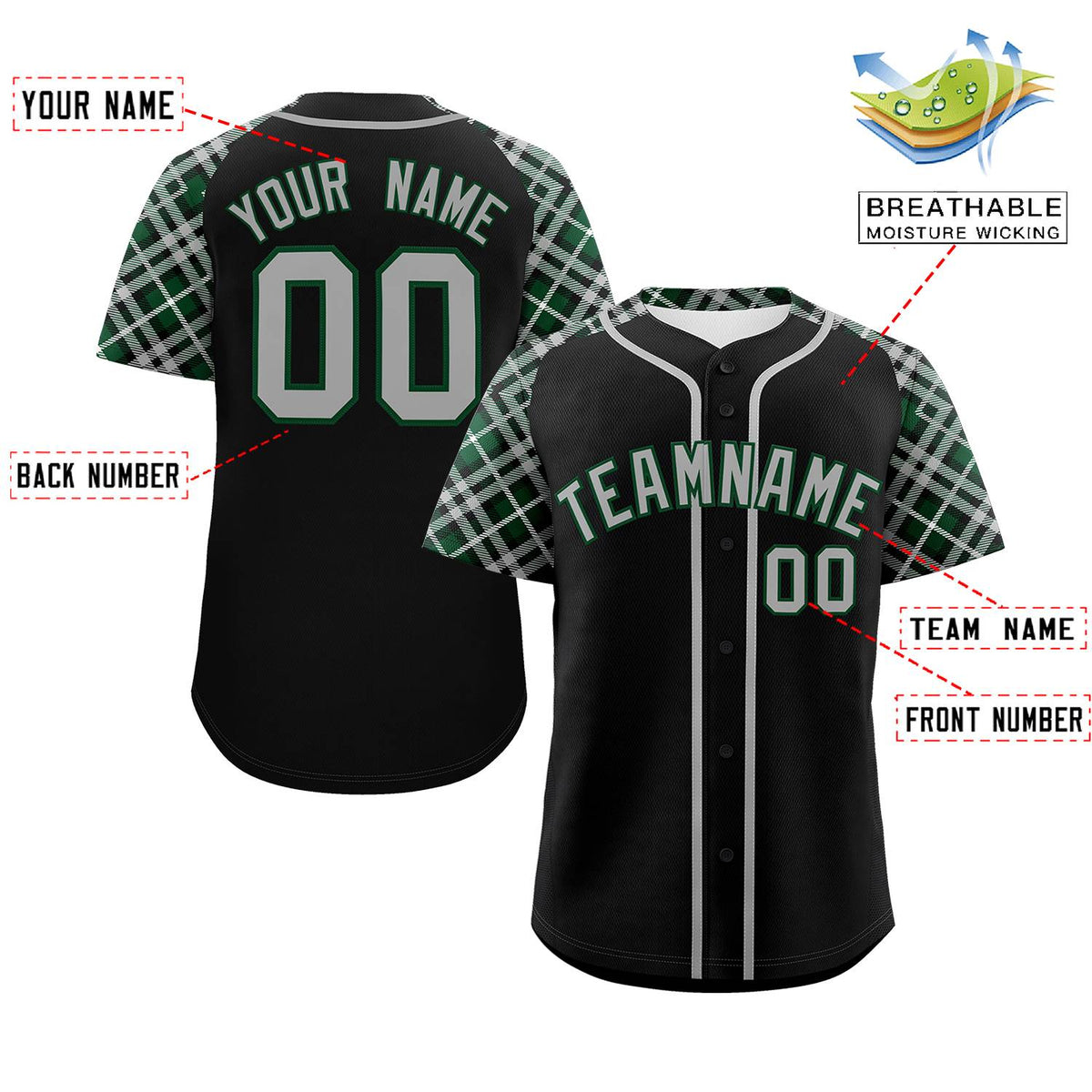 Custom Black Gray-Green Personalized Raglan Sleeves Authentic Baseball Jersey | KXKSHOP