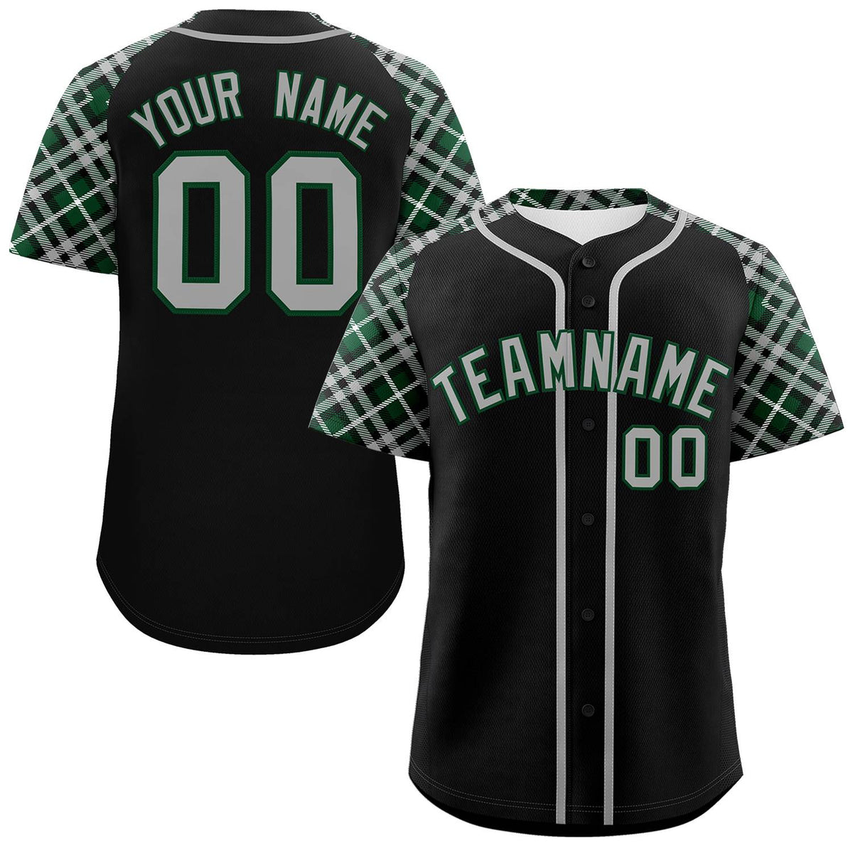 Custom Black Gray-Green Personalized Raglan Sleeves Authentic Baseball Jersey | KXKSHOP