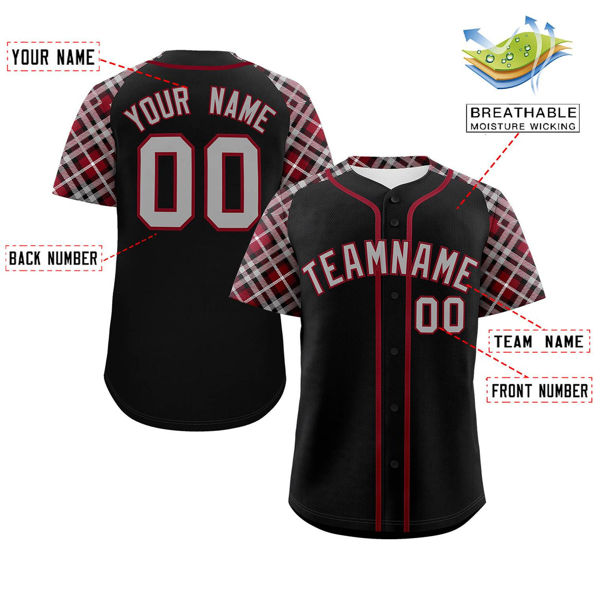 Custom Black Navy-Crimson Personalized Raglan Sleeves Authentic Baseball Jersey | KXKSHOP