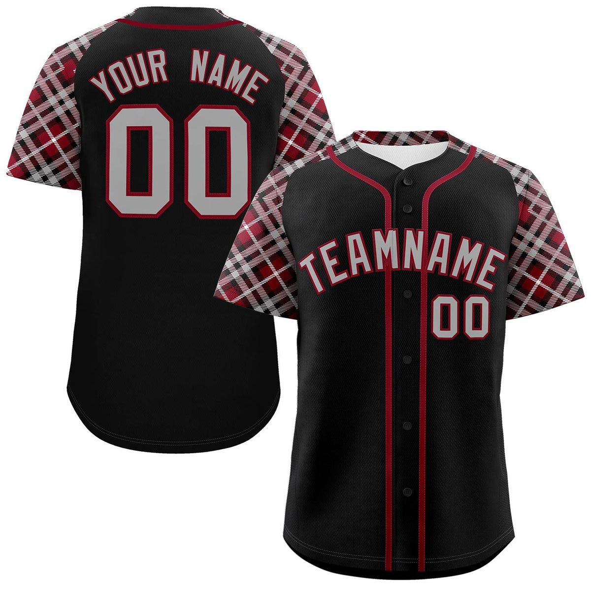 Custom Black Navy-Crimson Personalized Raglan Sleeves Authentic Baseball Jersey | KXKSHOP