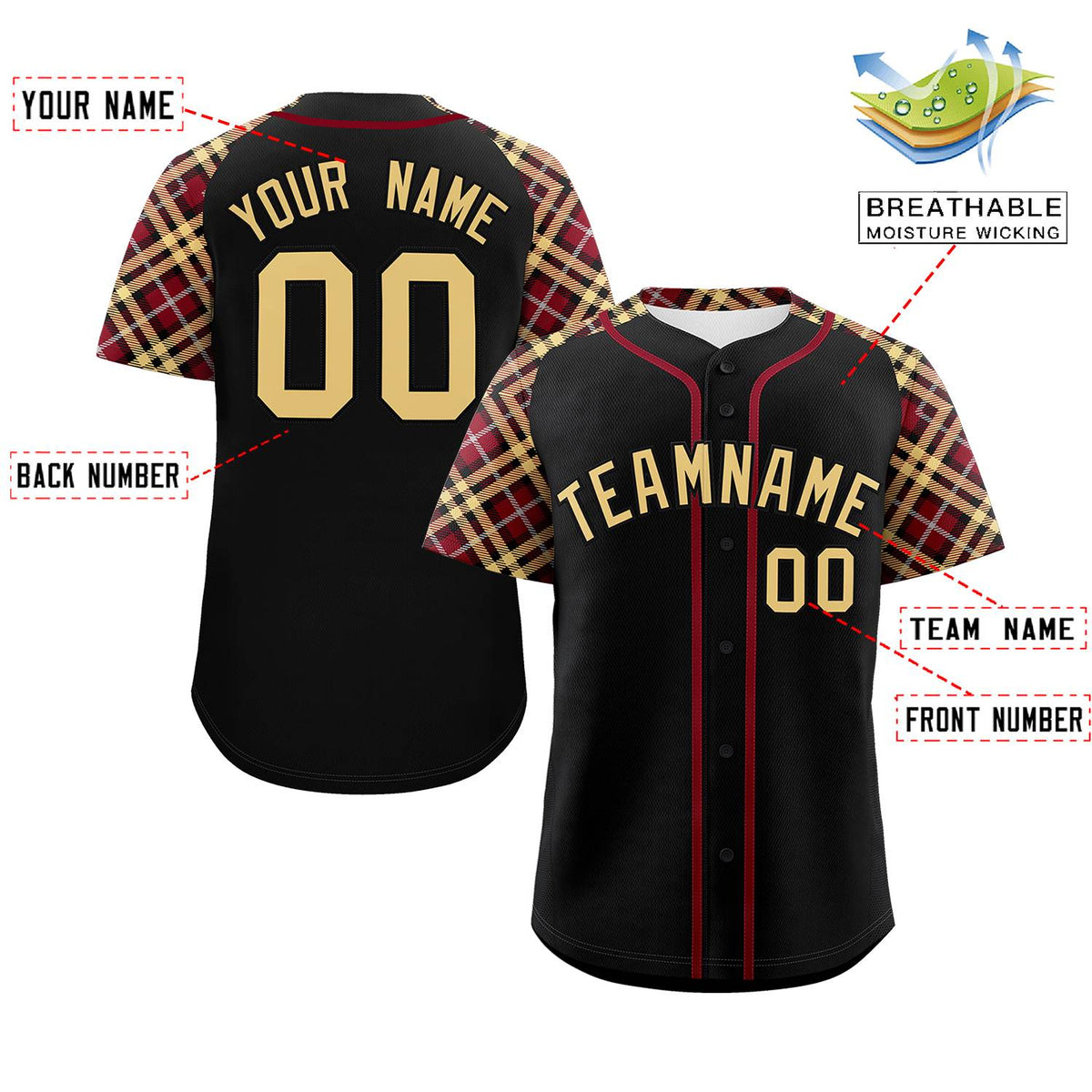 Custom Black Khaki- Personalized Raglan Sleeves Authentic Baseball Jersey | KXKSHOP
