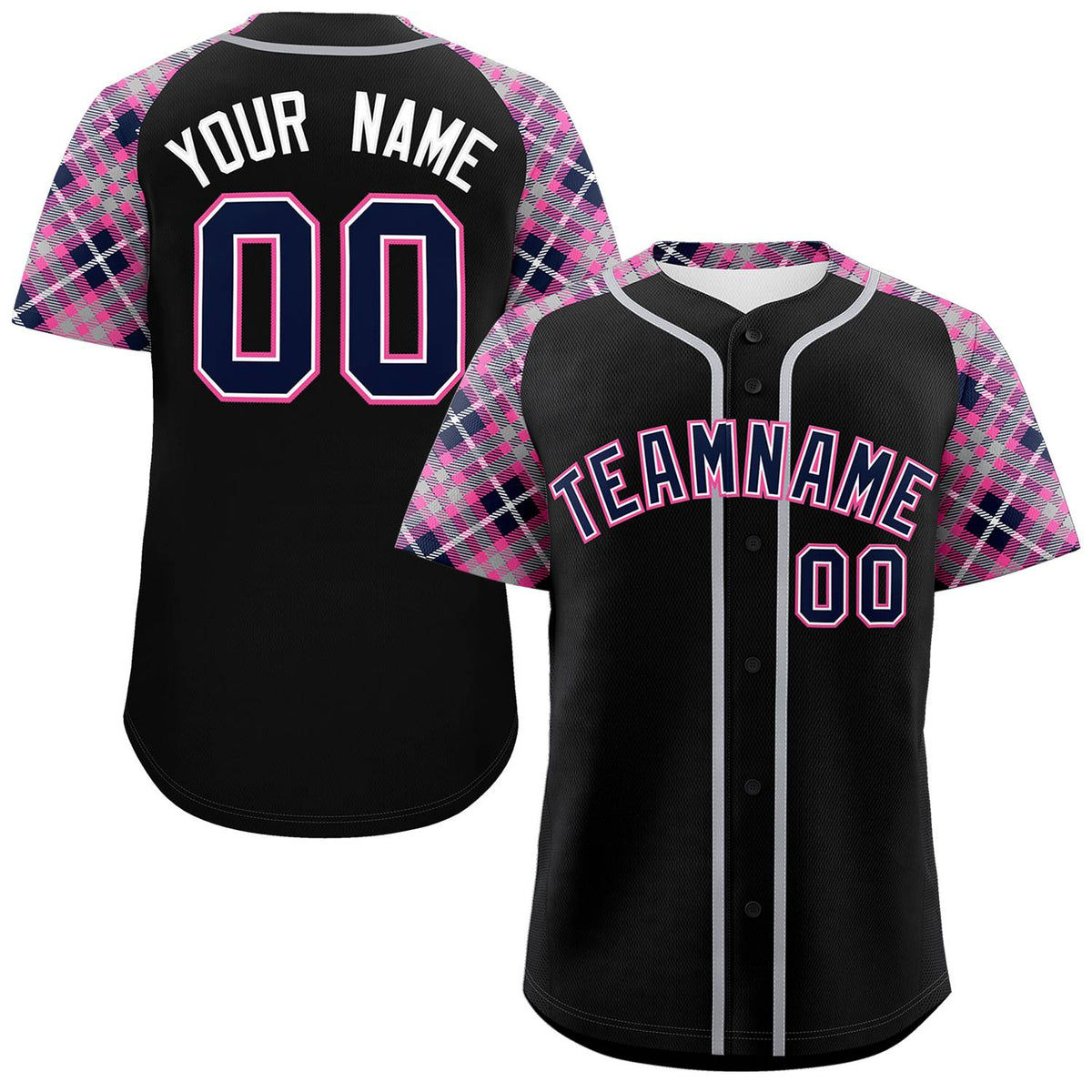 Custom Black Navy-Pink Personalized Raglan Sleeves Authentic Baseball Jersey | KXKSHOP