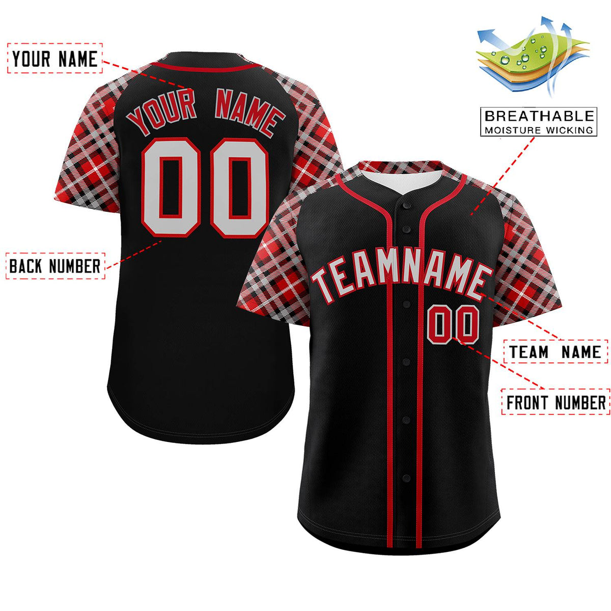 Custom Black Gray-Red Personalized Raglan Sleeves Authentic Baseball Jersey | KXKSHOP