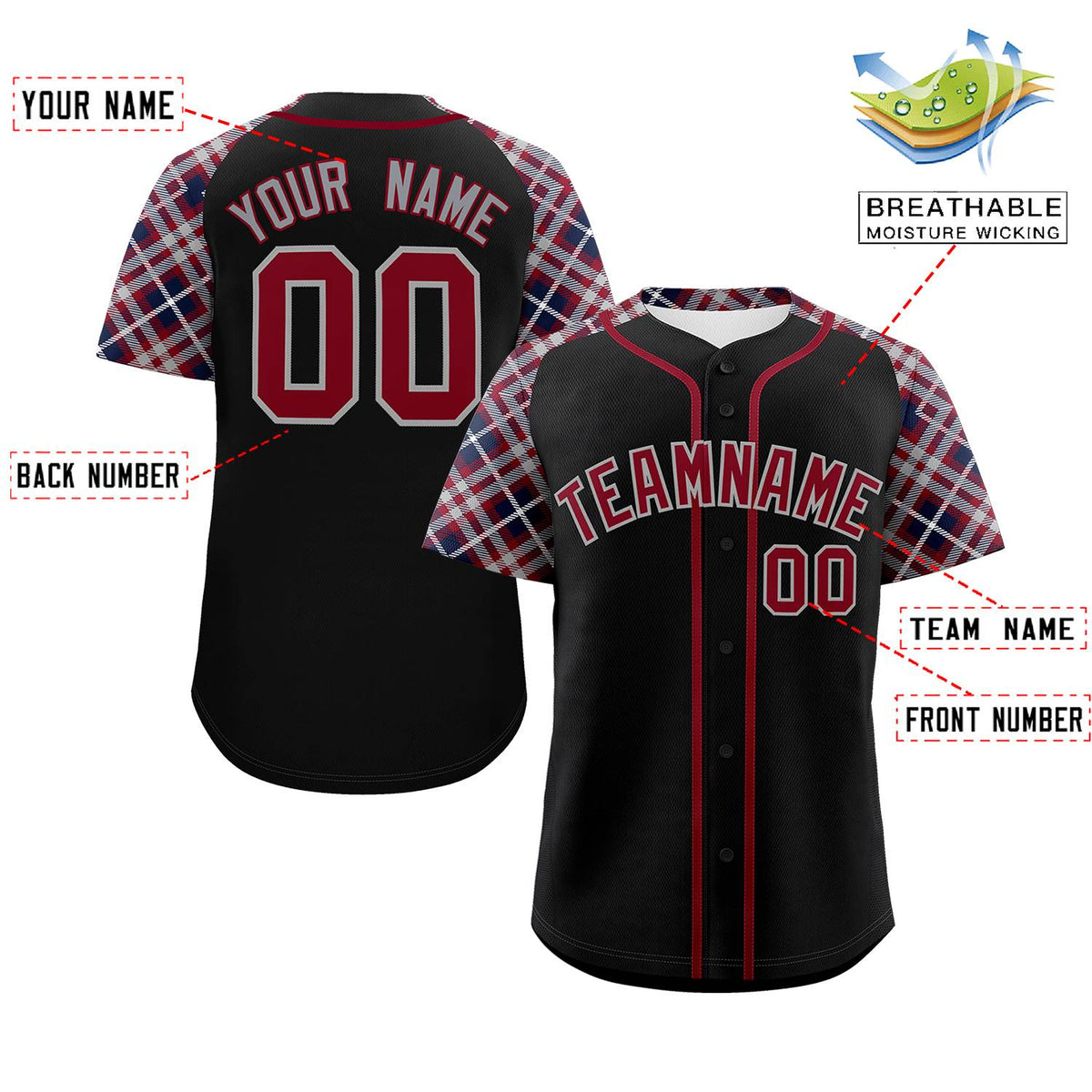 Custom Black Crimson-Dark Gray Personalized Raglan Sleeves Authentic Baseball Jersey | KXKSHOP