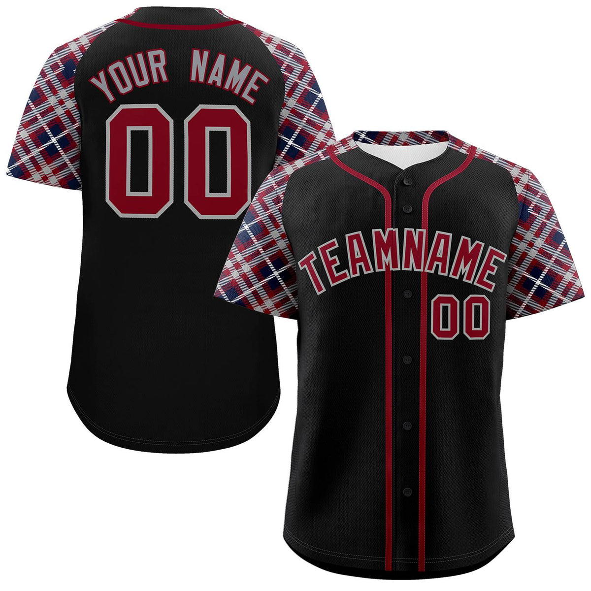 Custom Black Crimson-Dark Gray Personalized Raglan Sleeves Authentic Baseball Jersey | KXKSHOP