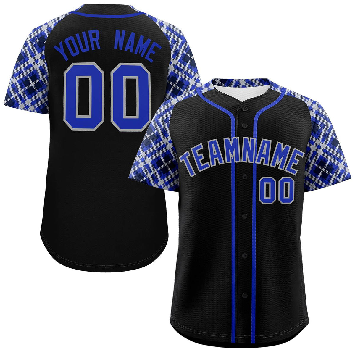 Custom Black Royal-Light Gray Personalized Raglan Sleeves Authentic Baseball Jersey | KXKSHOP