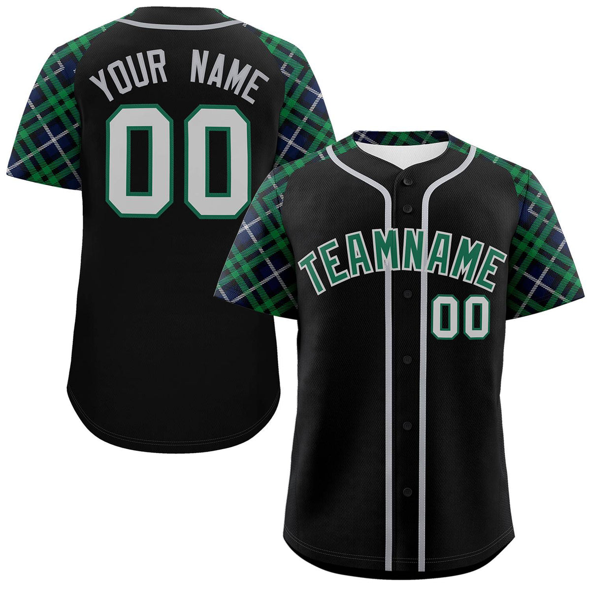 Custom Black Kelly Green-Gray Personalized Raglan Sleeves Authentic Baseball Jersey | KXKSHOP