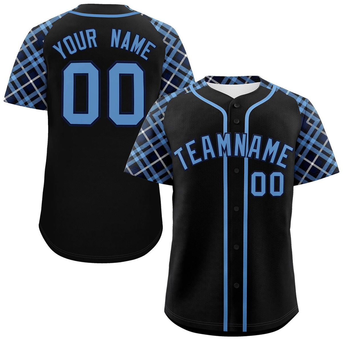 Custom Black Light Blue-Navy Personalized Raglan Sleeves Authentic Baseball Jersey | KXKSHOP