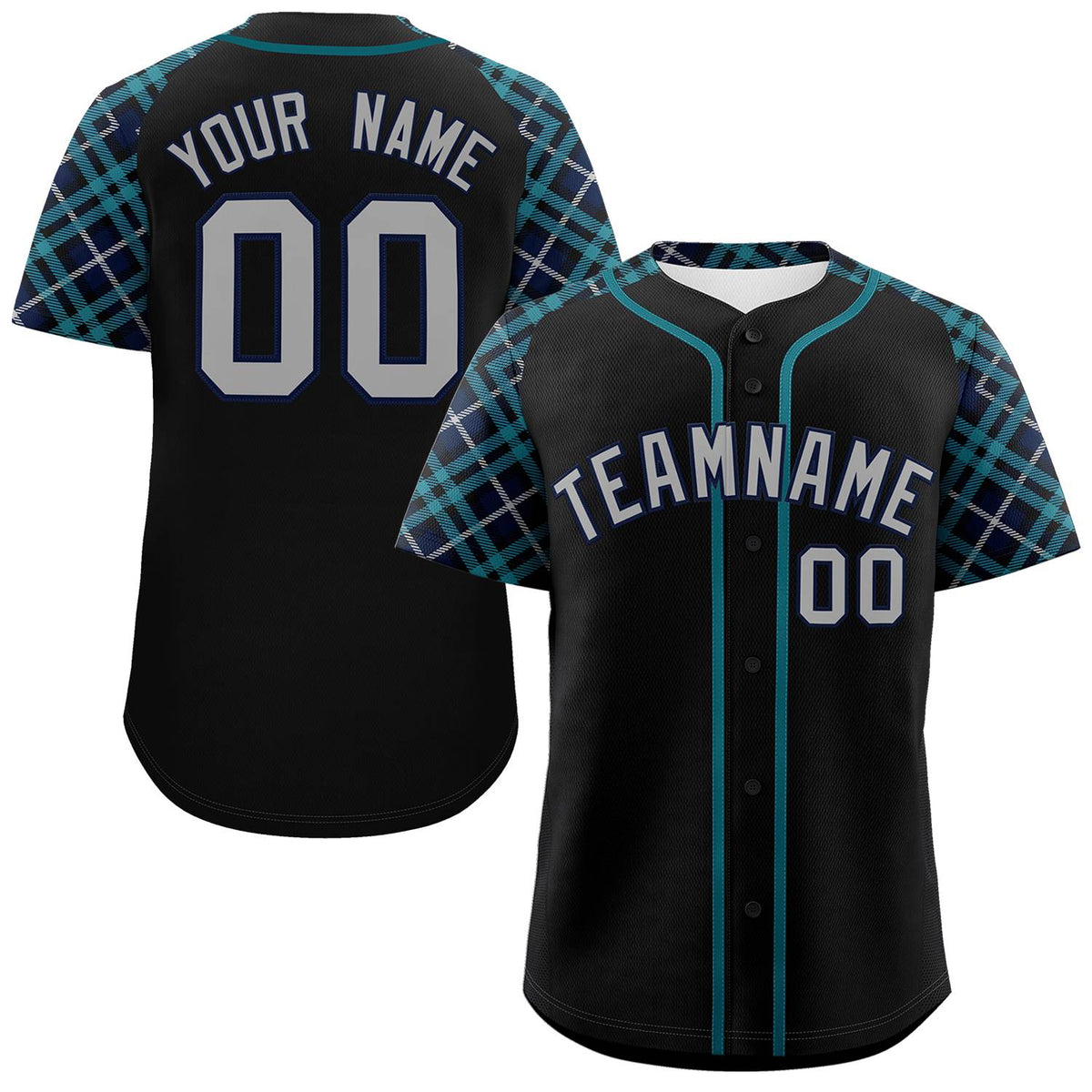 Custom Black Light Gray-Navy Personalized Raglan Sleeves Authentic Baseball Jersey | KXKSHOP