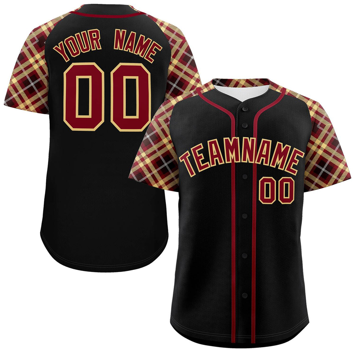 Custom Black Crimson-Old Gold Personalized Raglan Sleeves Authentic Baseball Jersey | KXKSHOP