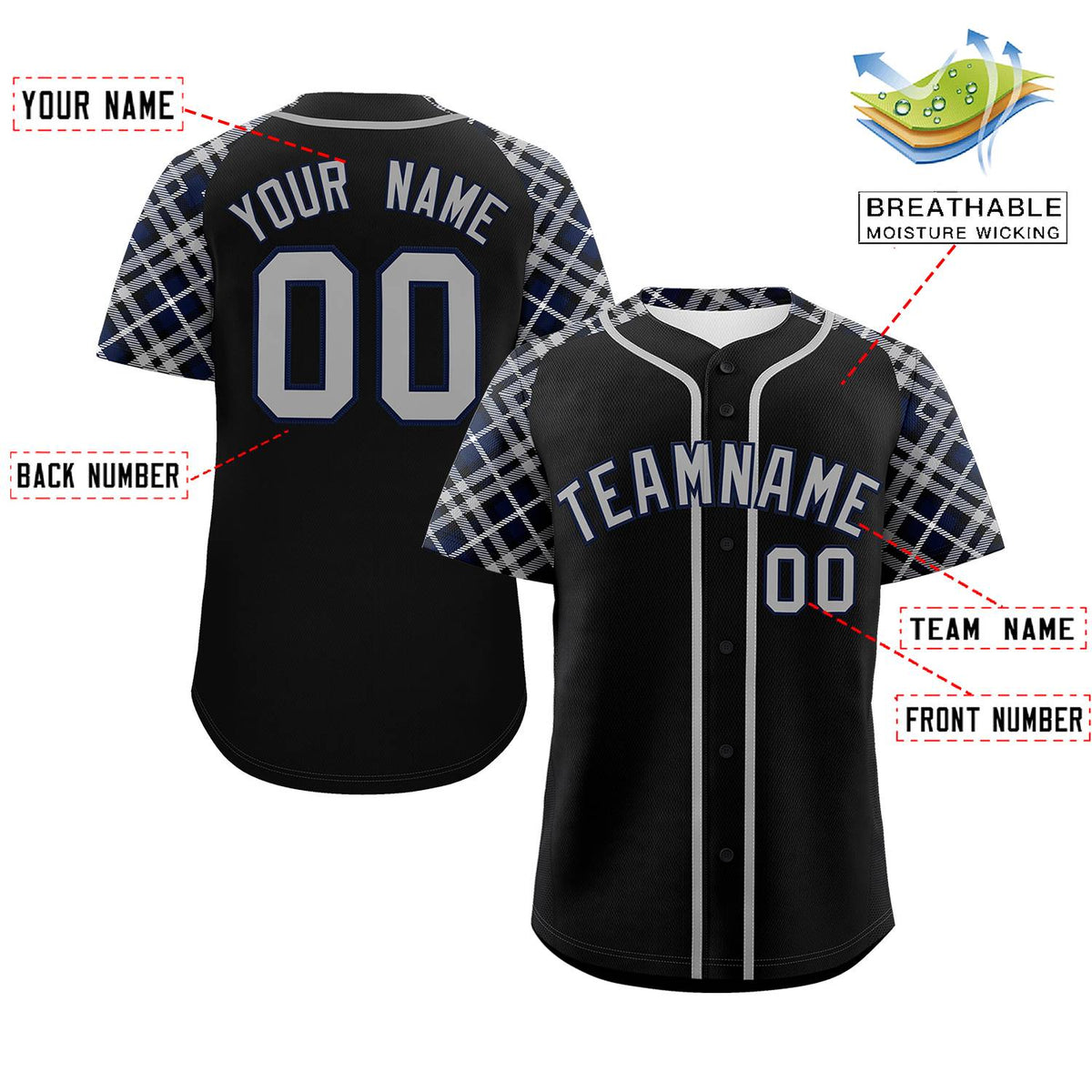 Custom Black Gray-Navy Personalized Raglan Sleeves Authentic Baseball Jersey | KXKSHOP