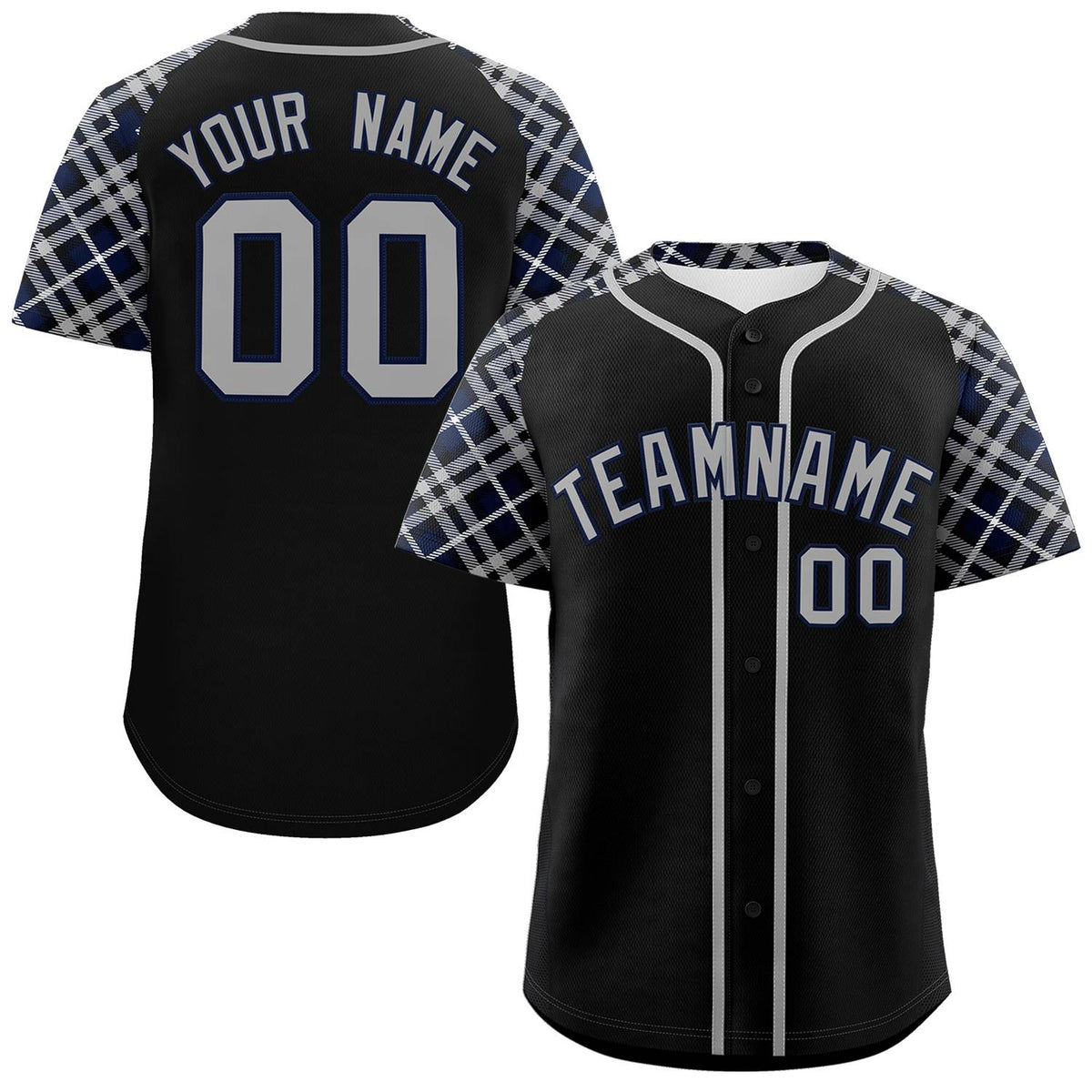 Custom Black Gray-Navy Personalized Raglan Sleeves Authentic Baseball Jersey | KXKSHOP