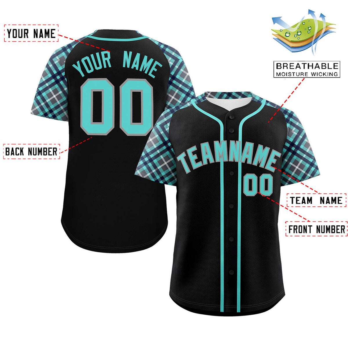 Custom Black Bright Green-Gray Personalized Raglan Sleeves Authentic Baseball Jersey | KXKSHOP