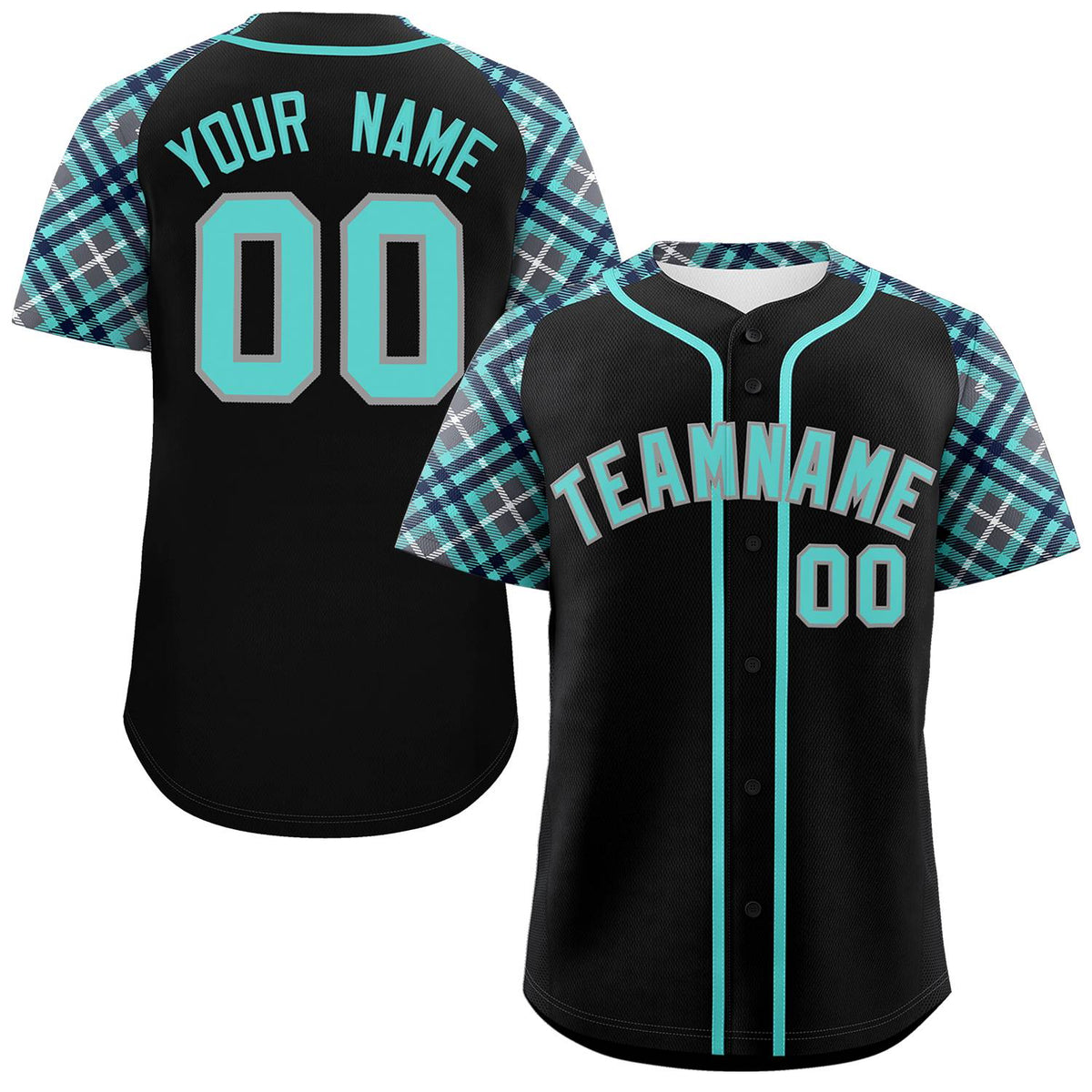 Custom Black Bright Green-Gray Personalized Raglan Sleeves Authentic Baseball Jersey | KXKSHOP