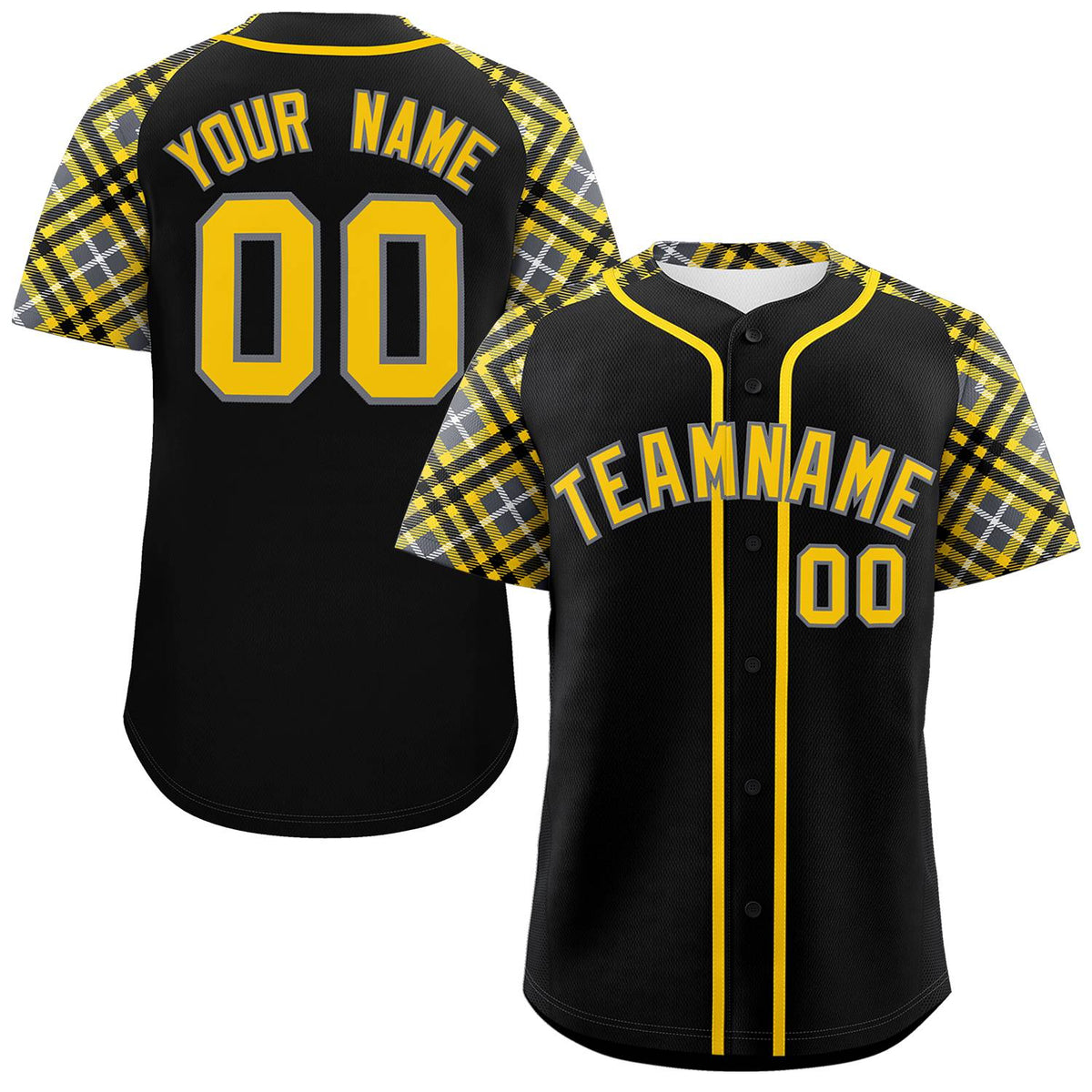 Custom Black Gold-Gray Personalized Raglan Sleeves Authentic Baseball Jersey | KXKSHOP