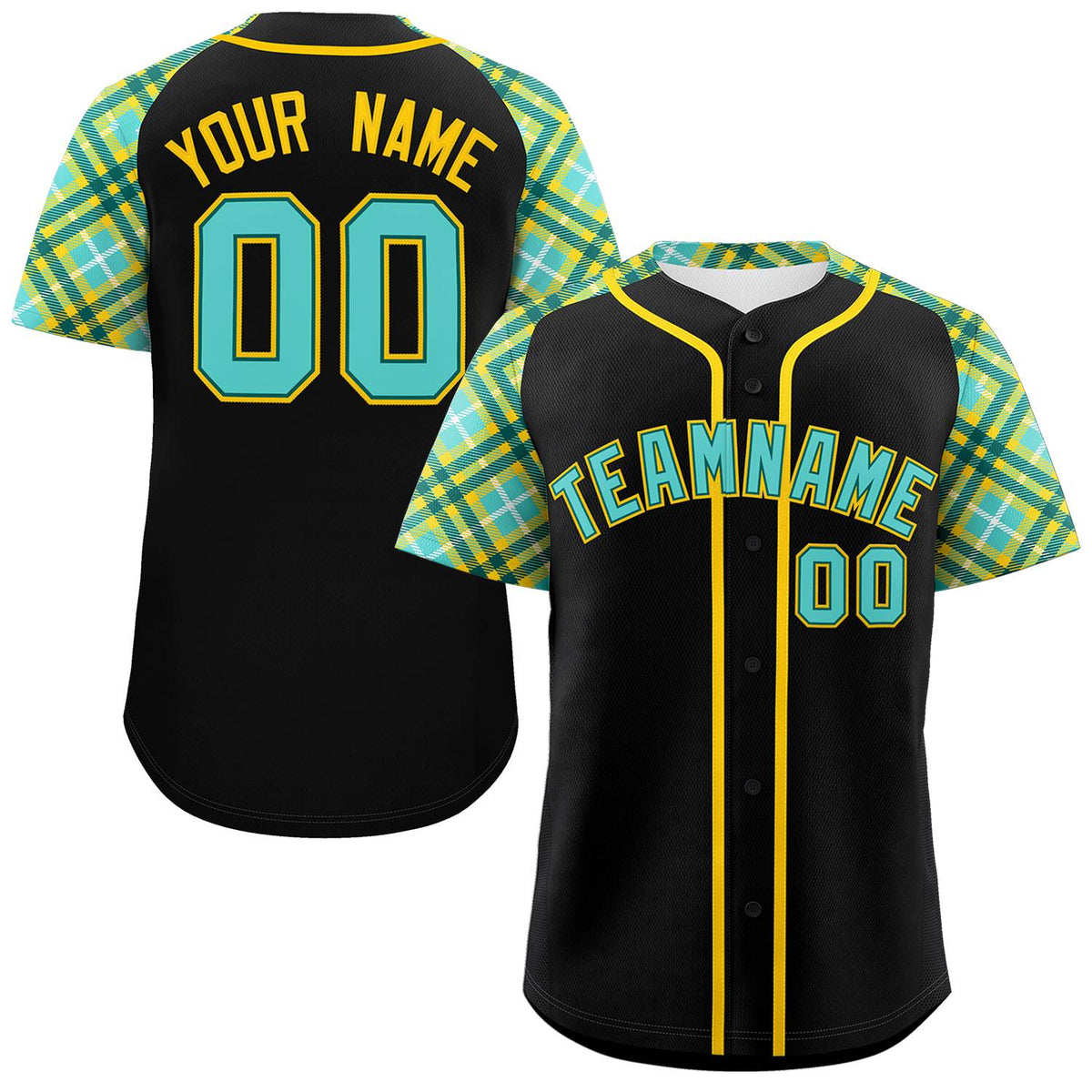 Custom Black Bright Green-Gold Personalized Raglan Sleeves Authentic Baseball Jersey | KXKSHOP