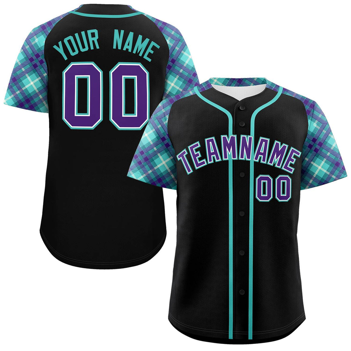 Custom Black Purple-Bright Green Personalized Raglan Sleeves Authentic Baseball Jersey | KXKSHOP