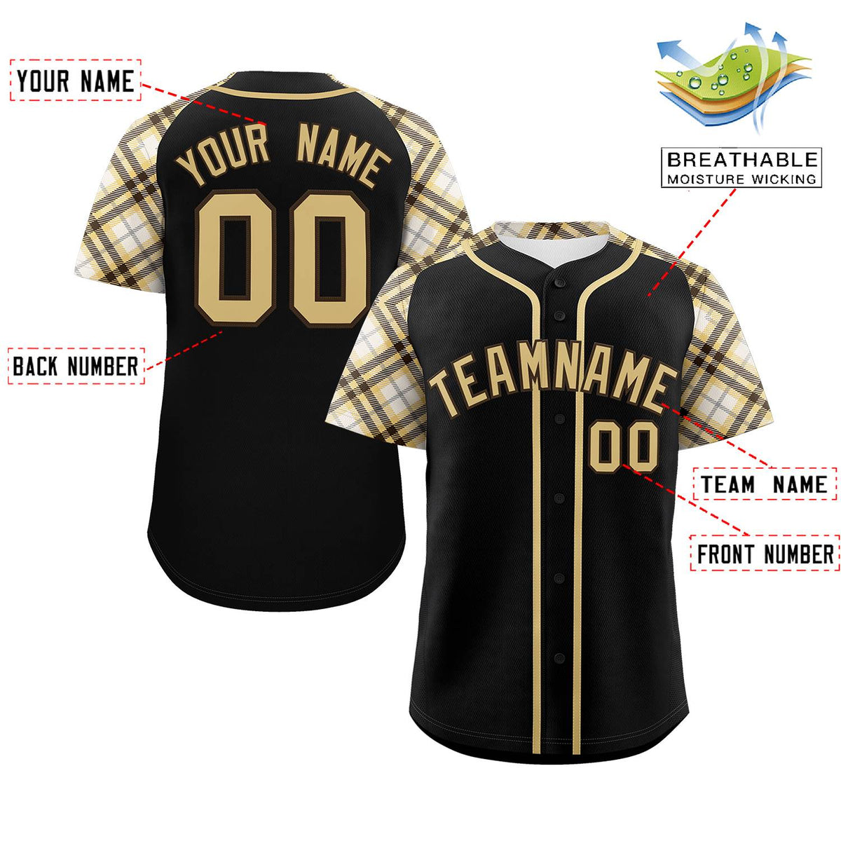 Custom Black Yellow- Personalized Raglan Sleeves Authentic Baseball Jersey | KXKSHOP