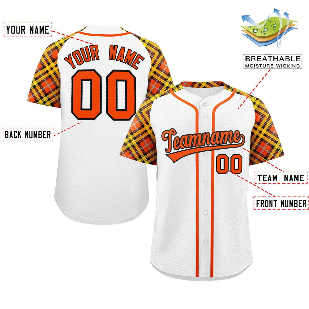 Custom White Orange-Black Personalized Raglan Sleeves Authentic Baseball Jersey | KXKSHOP