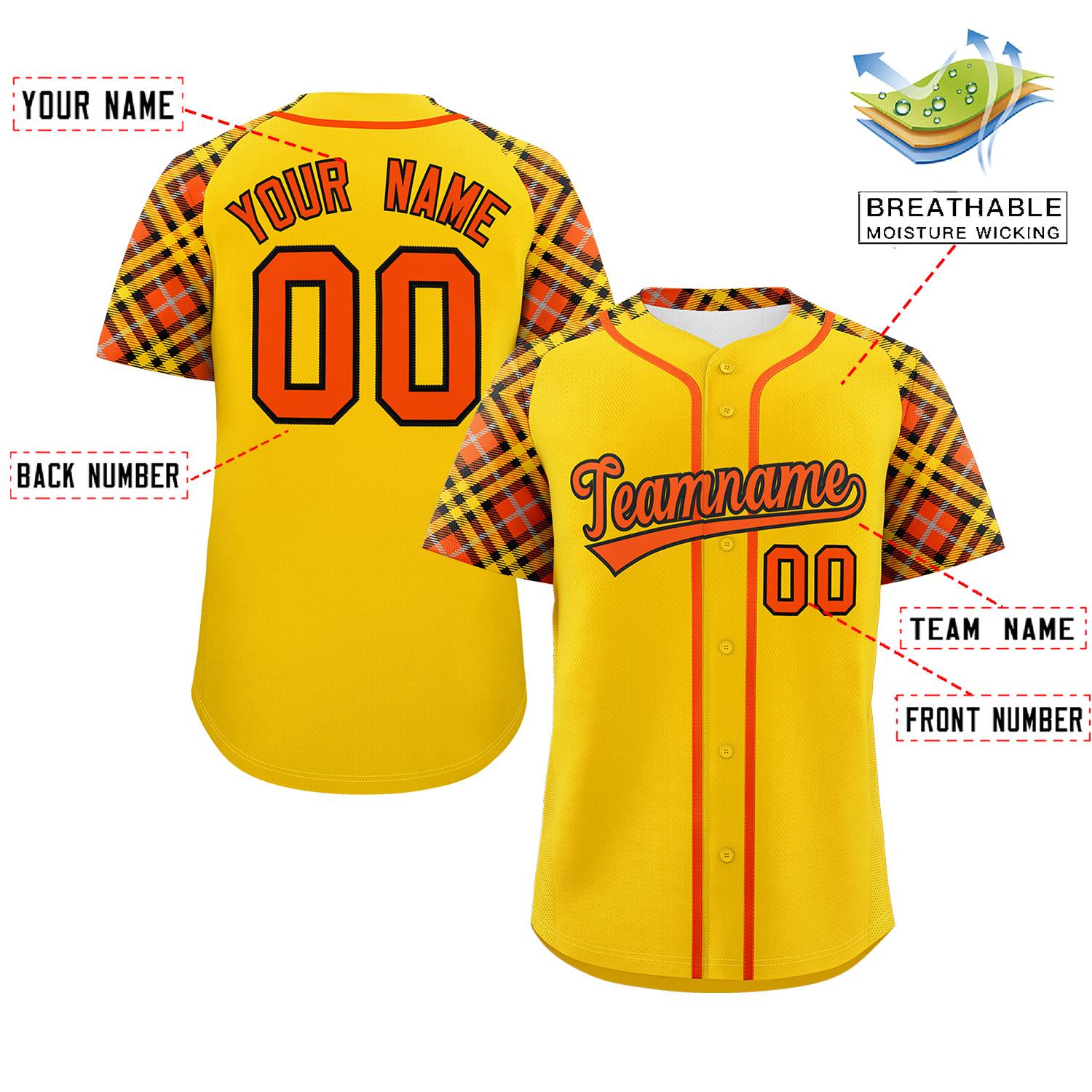 Custom Gold Orange-Black Personalized Raglan Sleeves Authentic Baseball Jersey | KXKSHOP