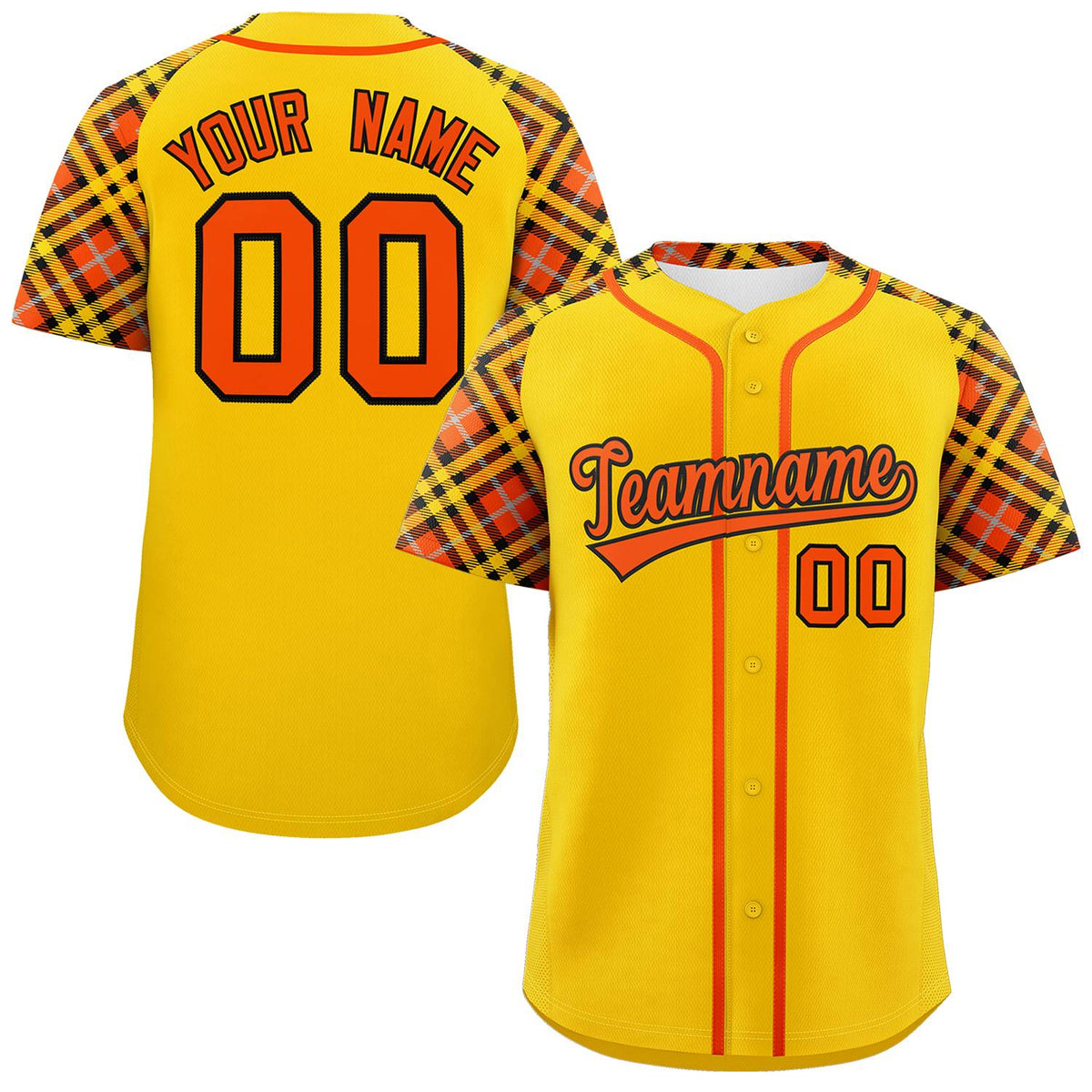 Custom Gold Orange-Black Personalized Raglan Sleeves Authentic Baseball Jersey | KXKSHOP