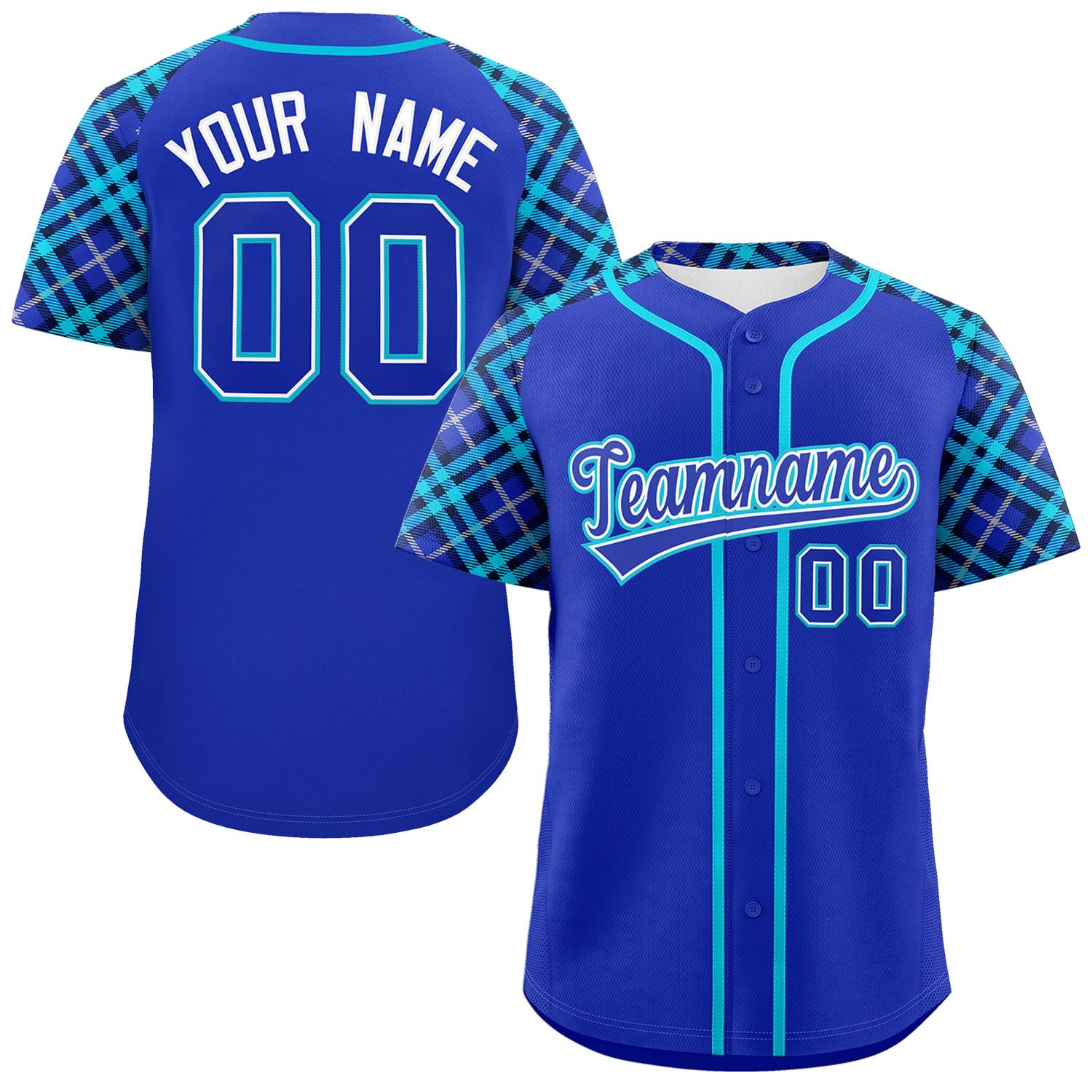 Custom Royal-Sky Blue Personalized Raglan Sleeves Authentic Baseball Jersey | KXKSHOP
