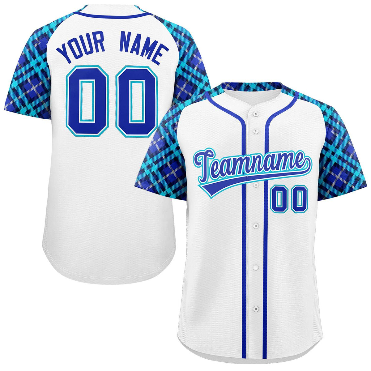 Custom White Royal-Sky Blue Personalized Raglan Sleeves Authentic Baseball Jersey | KXKSHOP