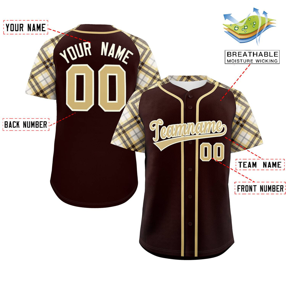Custom Brown Khaki-Cream Personalized Raglan Sleeves Authentic Baseball Jersey | KXKSHOP