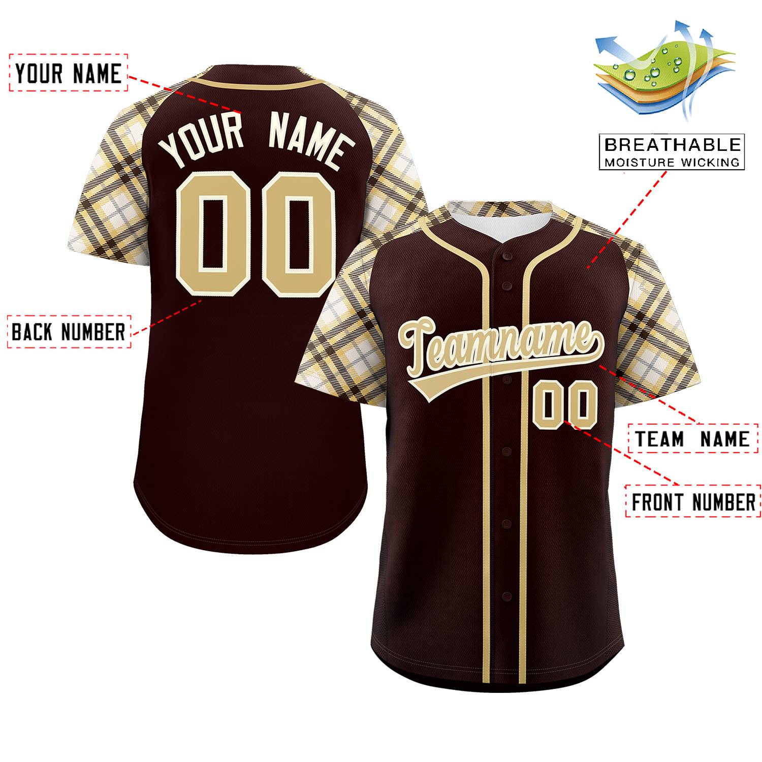 Custom Brown Khaki-Cream Personalized Raglan Sleeves Authentic Baseball Jersey | KXKSHOP