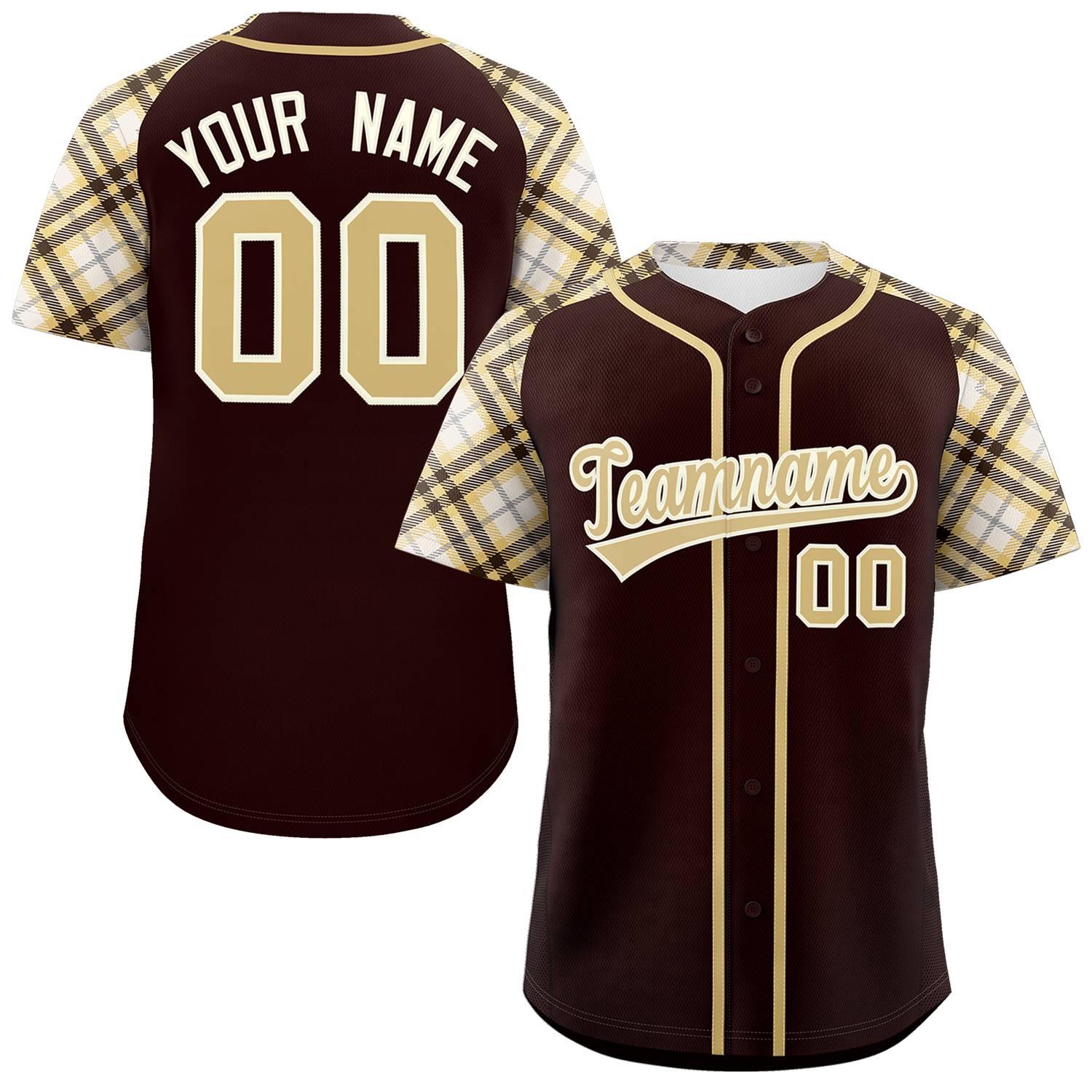 Custom Brown Khaki-Cream Personalized Raglan Sleeves Authentic Baseball Jersey | KXKSHOP