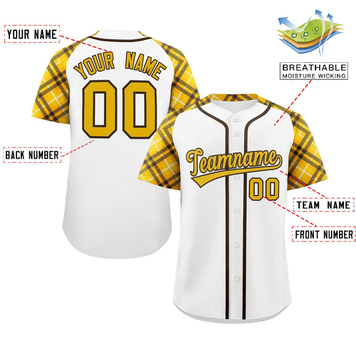 Custom White Gold-Brown Personalized Raglan Sleeves Authentic Baseball Jersey | KXKSHOP