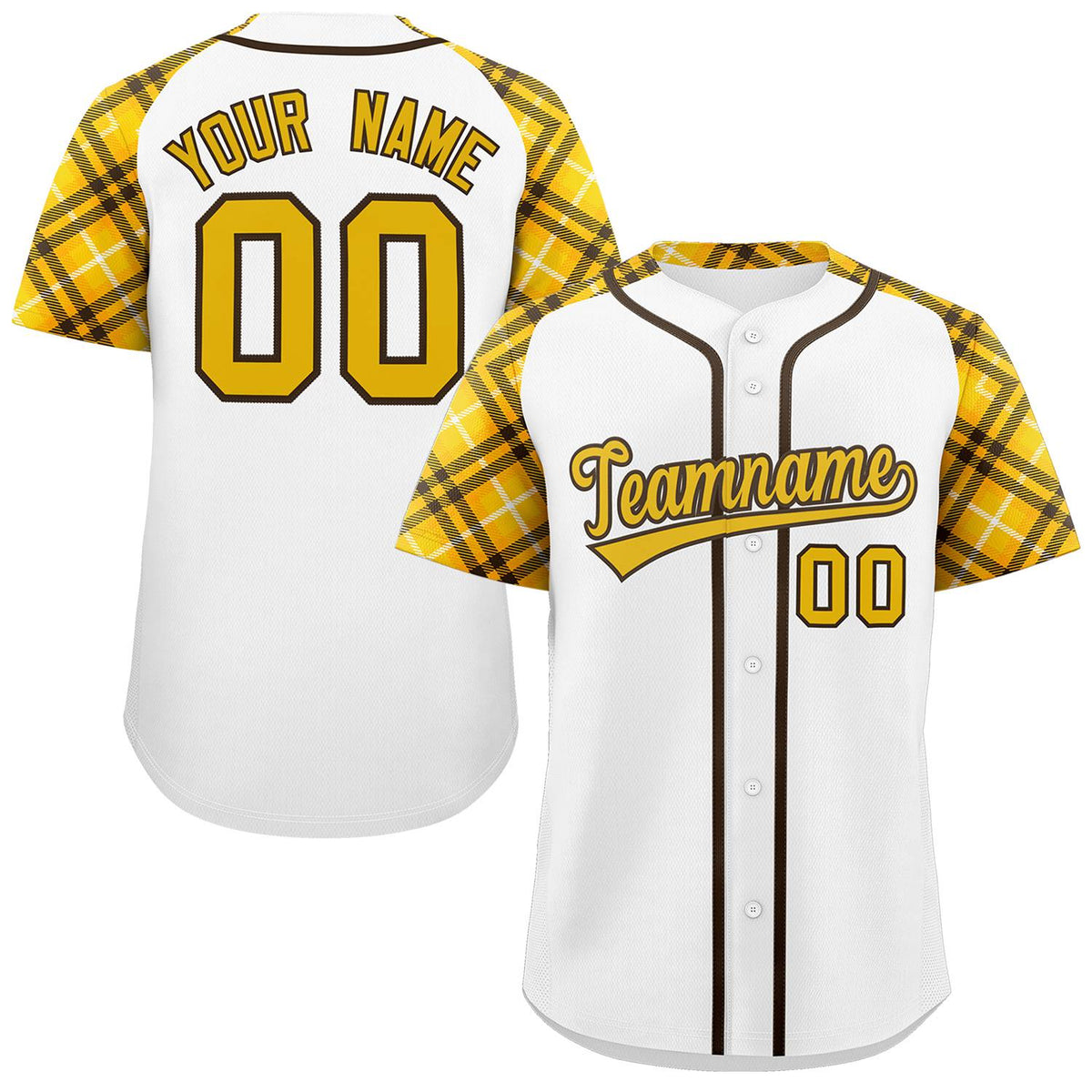 Custom White Gold-Brown Personalized Raglan Sleeves Authentic Baseball Jersey | KXKSHOP