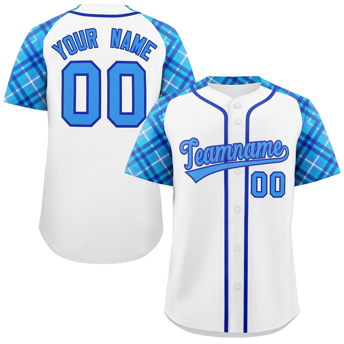 Custom White Powder Blue-Royal Personalized Raglan Sleeves Authentic Baseball Jersey | KXKSHOP