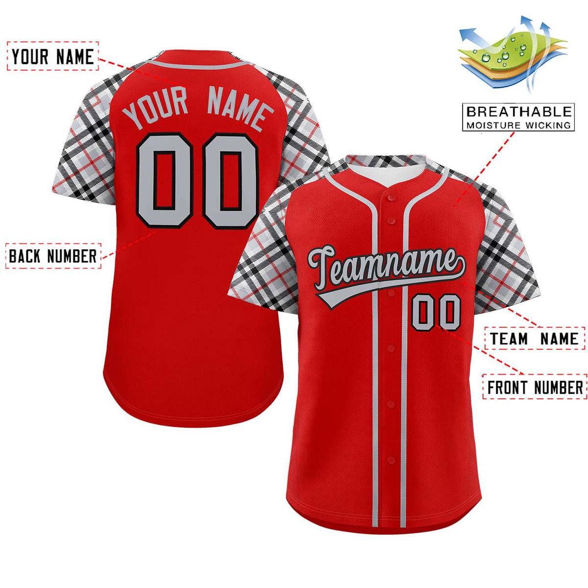 Custom Red Gray-Black Personalized Raglan Sleeves Authentic Baseball Jersey | KXKSHOP