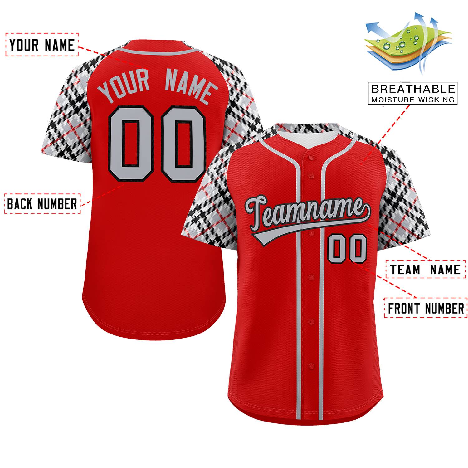 Custom Red Gray-Black Personalized Raglan Sleeves Authentic Baseball Jersey | KXKSHOP