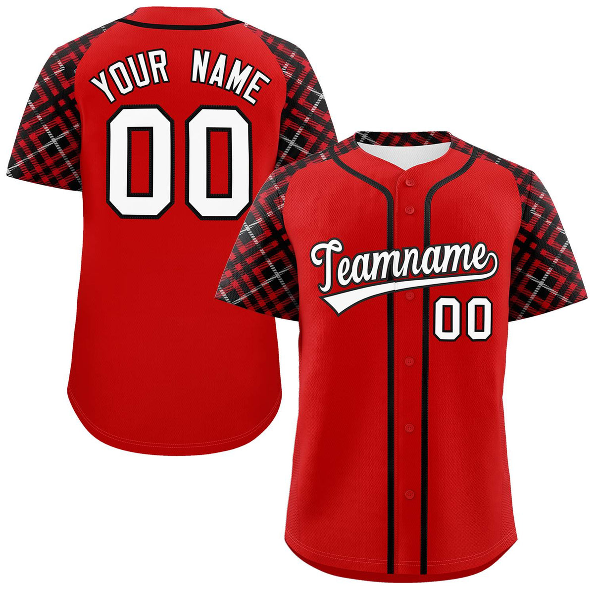 Custom Red White-Black Personalized Raglan Sleeves Authentic Baseball Jersey | KXKSHOP