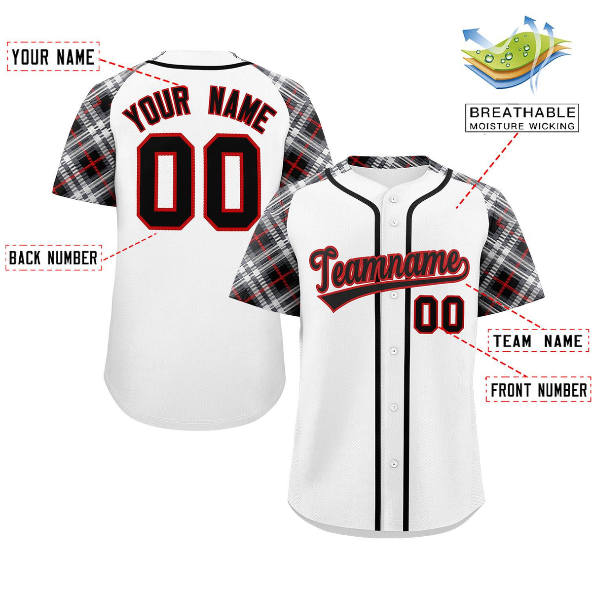 Custom White Black-Red Personalized Raglan Sleeves Authentic Baseball Jersey | KXKSHOP