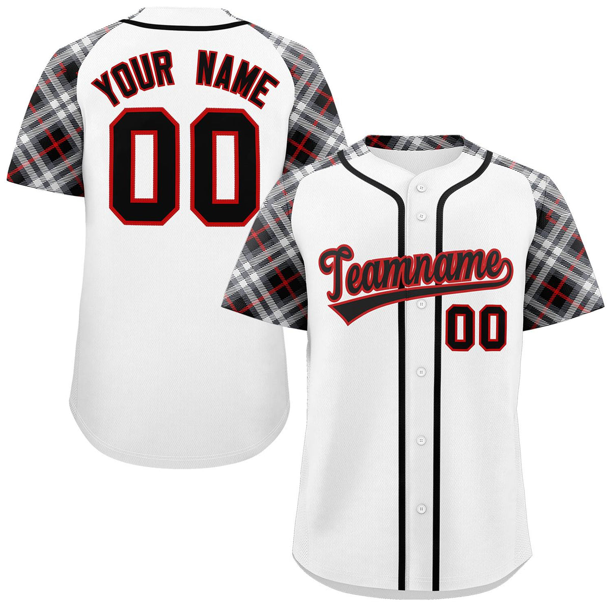 Custom White Black-Red Personalized Raglan Sleeves Authentic Baseball Jersey | KXKSHOP