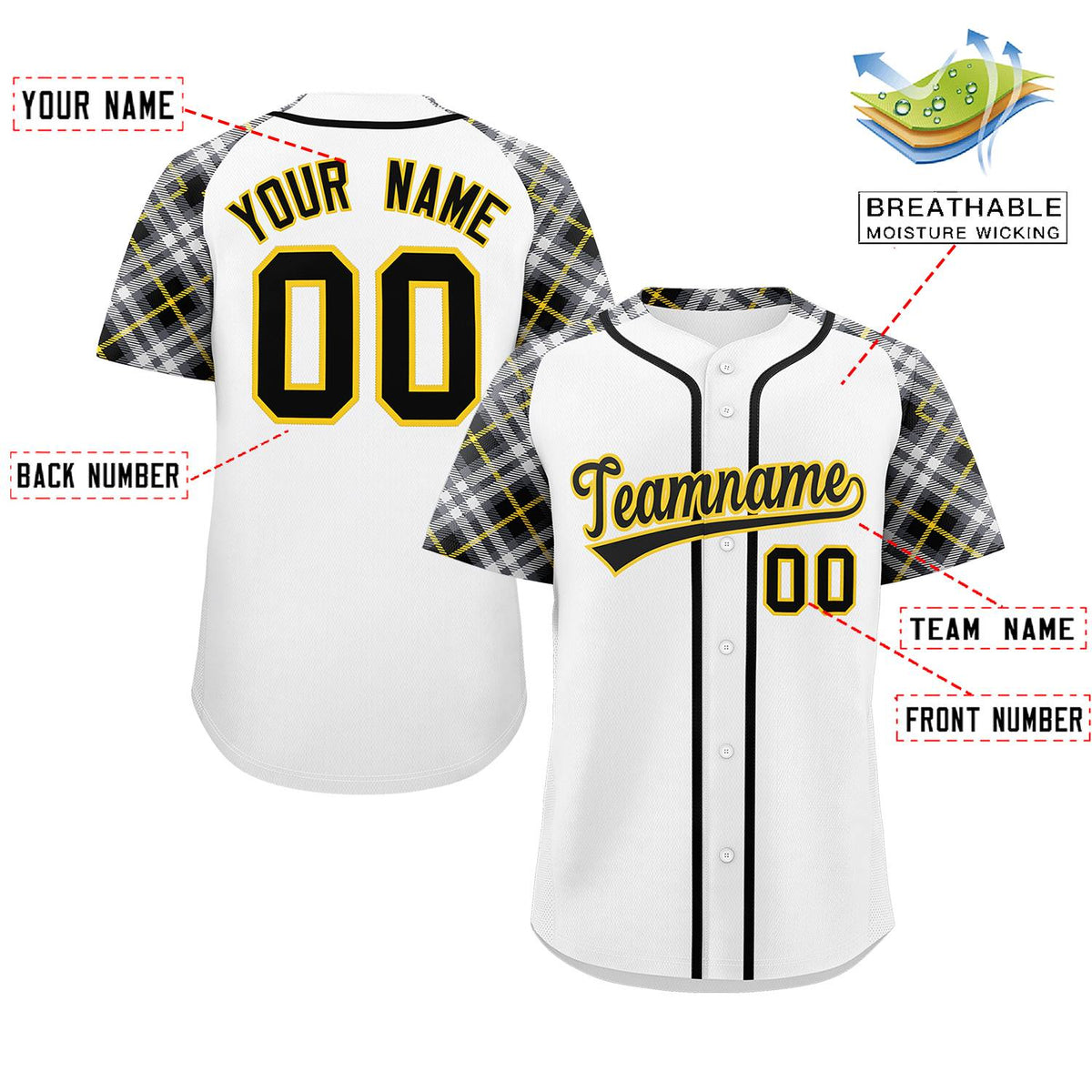 Custom White Black-Gold Personalized Raglan Sleeves Authentic Baseball Jersey | KXKSHOP