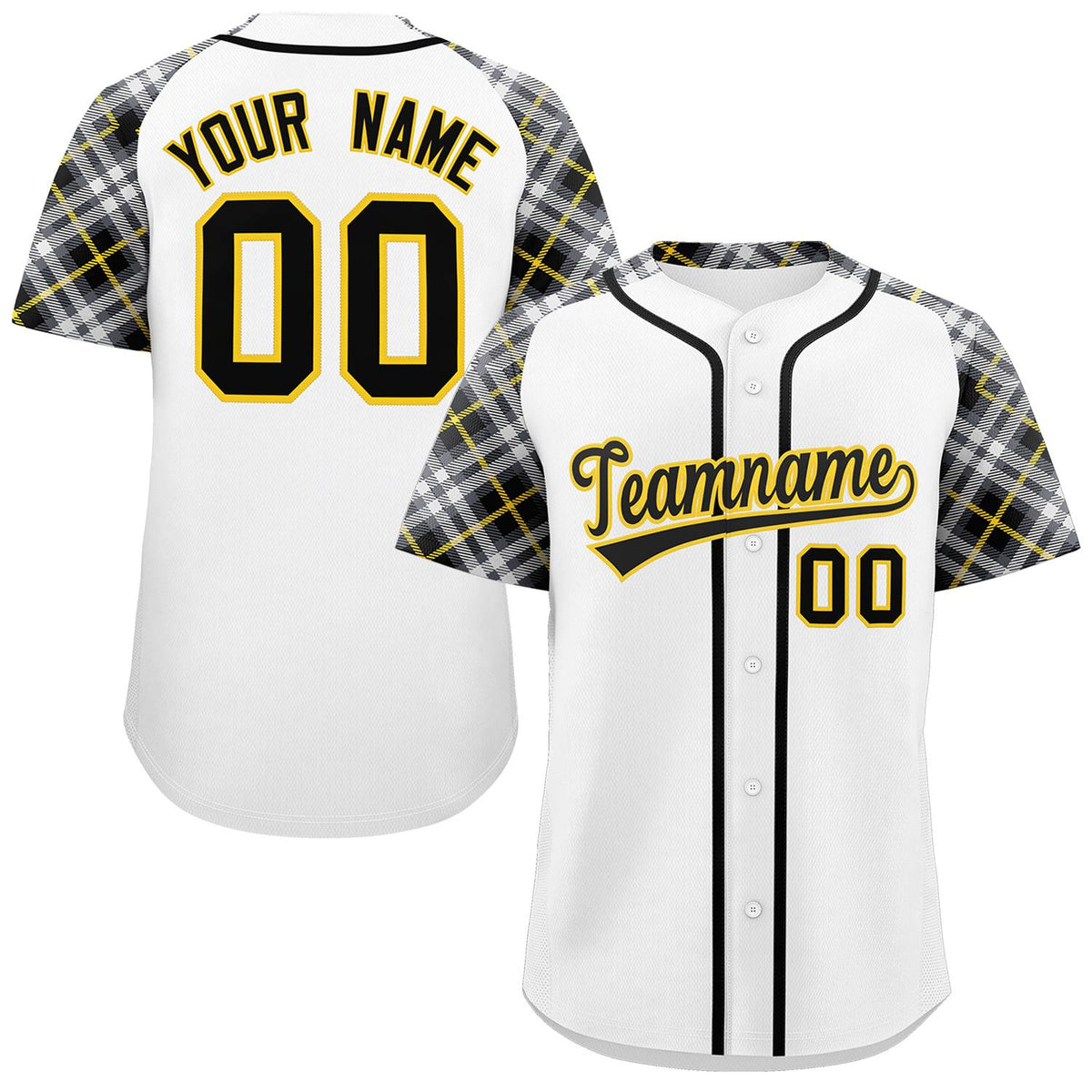 Custom White Black-Gold Personalized Raglan Sleeves Authentic Baseball Jersey | KXKSHOP