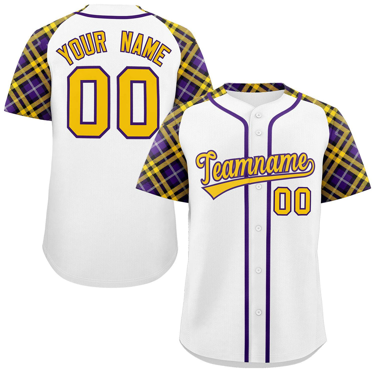 Custom White Gold-Purple Personalized Raglan Sleeves Authentic Baseball Jersey | KXKSHOP