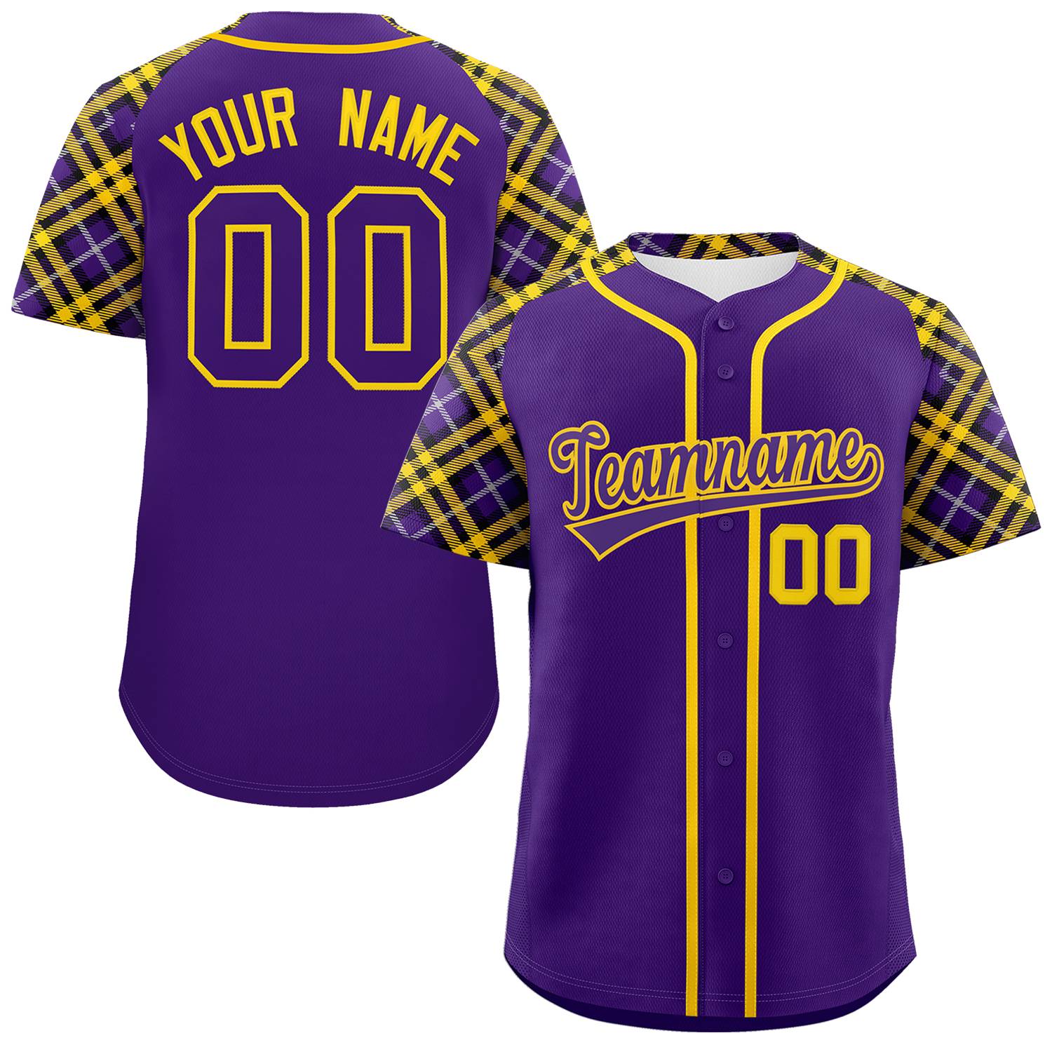 Custom Purple Purple-Gold Personalized Raglan Sleeves Authentic Baseball Jersey | KXKSHOP