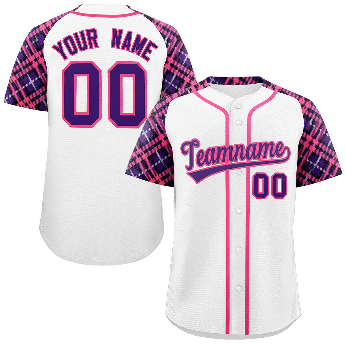 Custom White Purple-Pink Personalized Raglan Sleeves Authentic Baseball Jersey | KXKSHOP