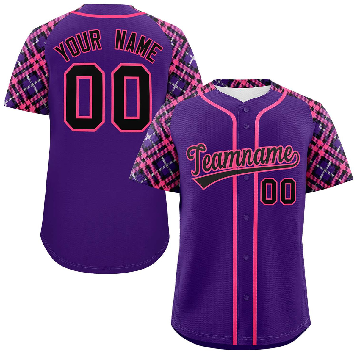 Custom Purple Black-Pink Personalized Raglan Sleeves Authentic Baseball Jersey | KXKSHOP
